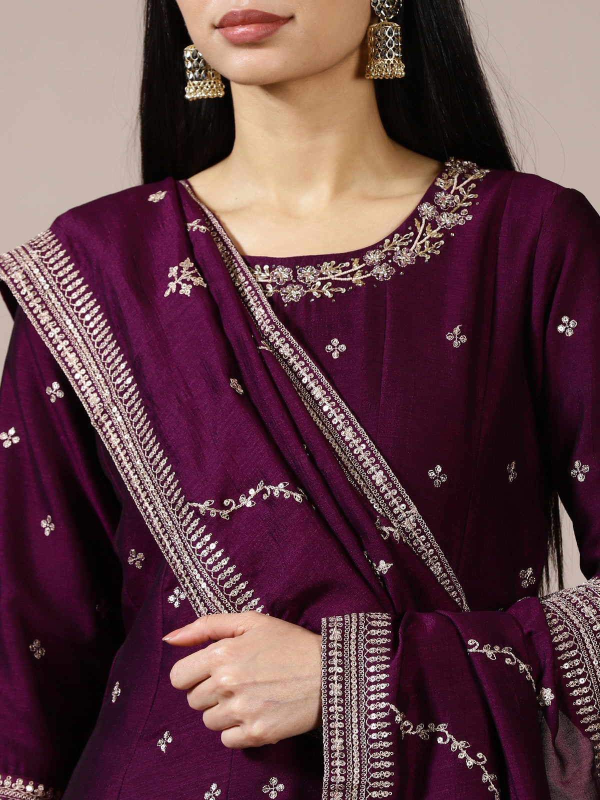 Deep Purple Gota Patti Anarkali Suit Set