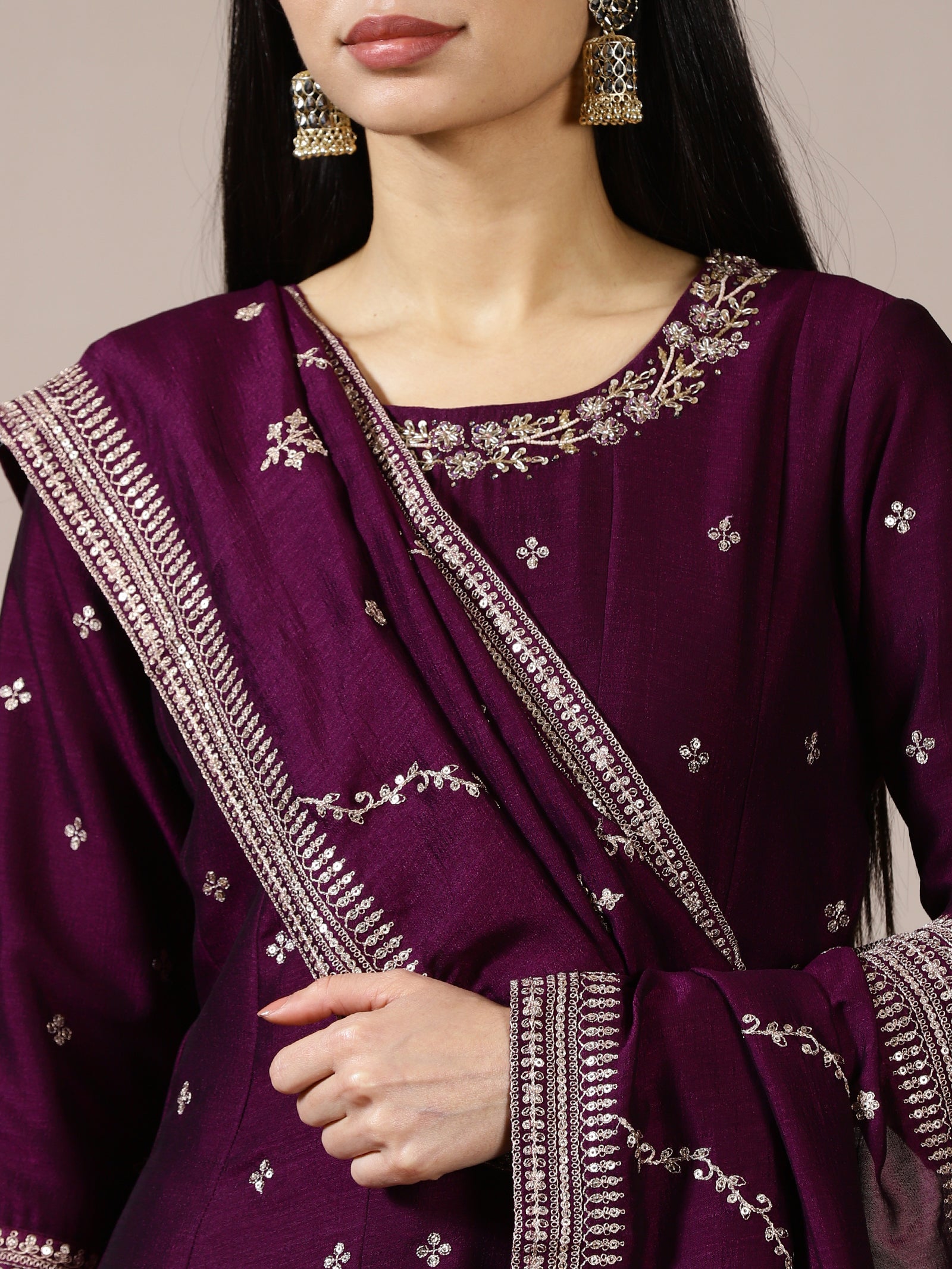 Deep Purple Gota Patti Anarkali Suit Set