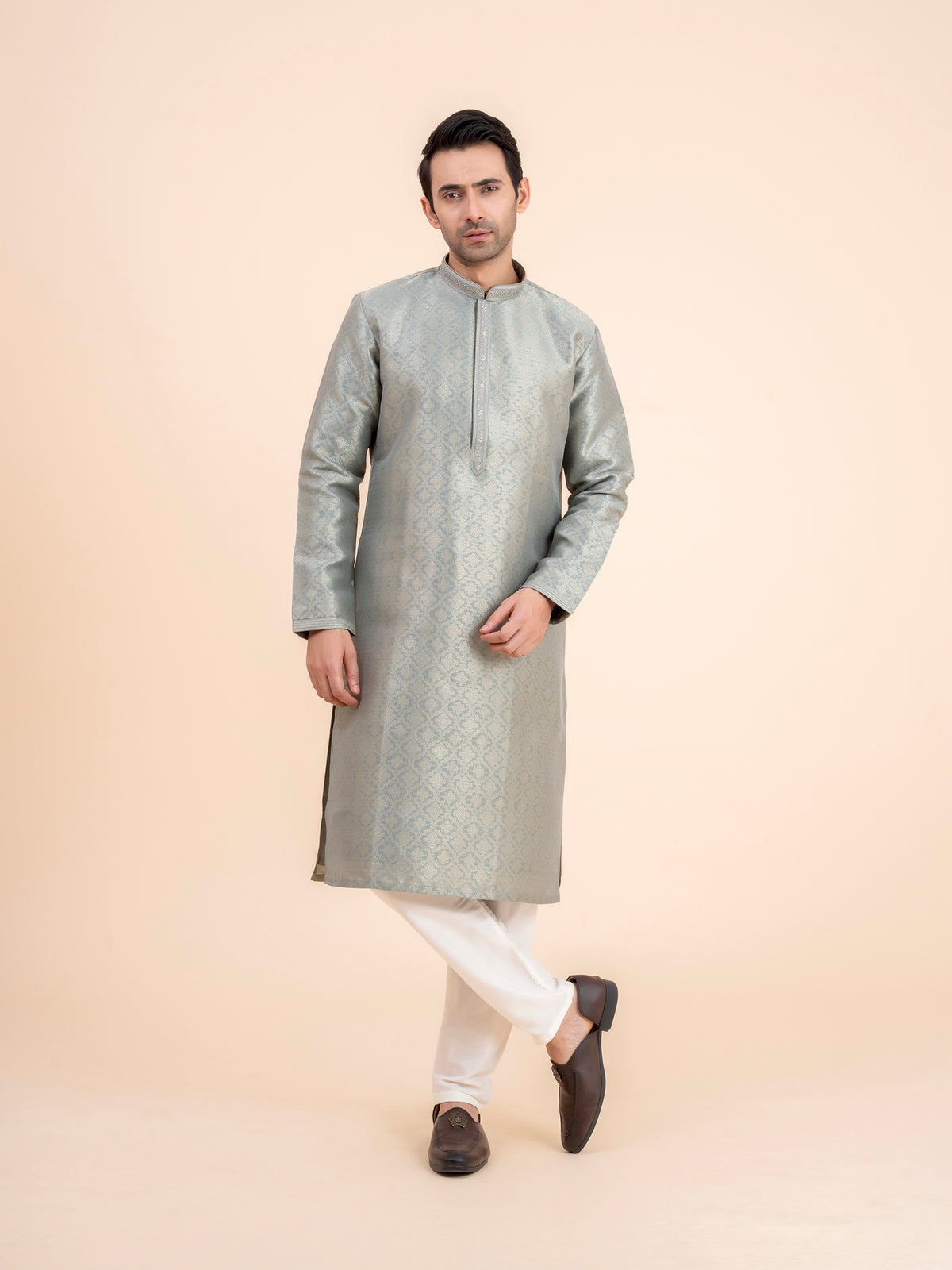 Sage Green Brocade Kurta Set