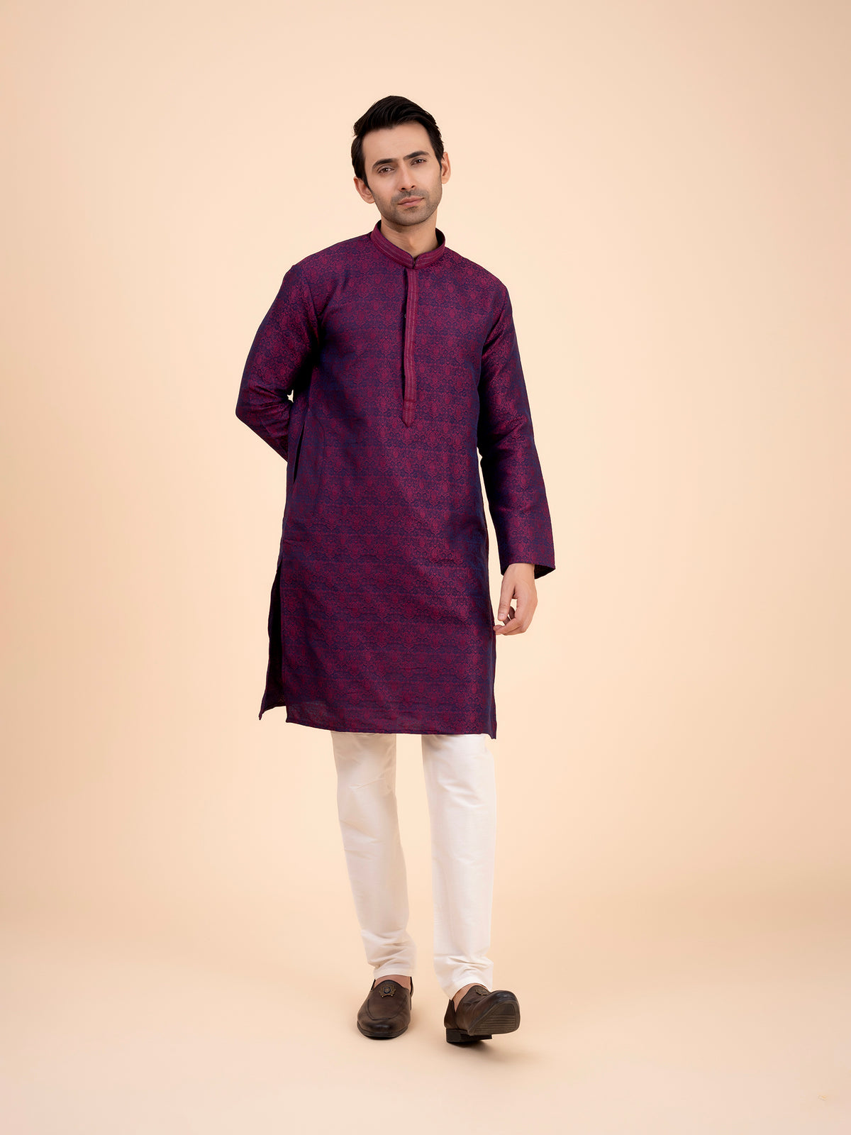 Deep Plum Brocade Kurta Set