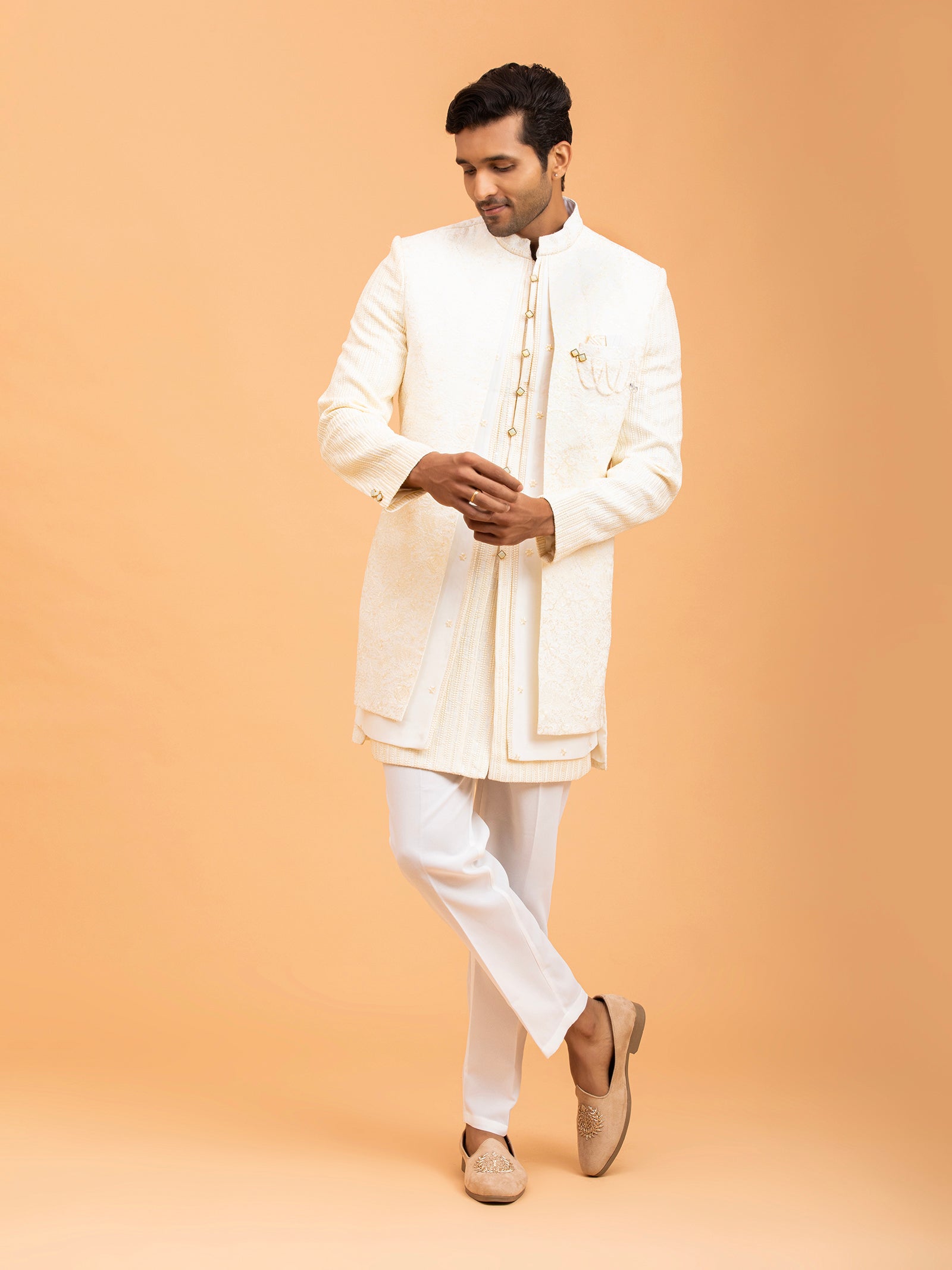 Ivory Pristine Embroidered Indo-Western Set