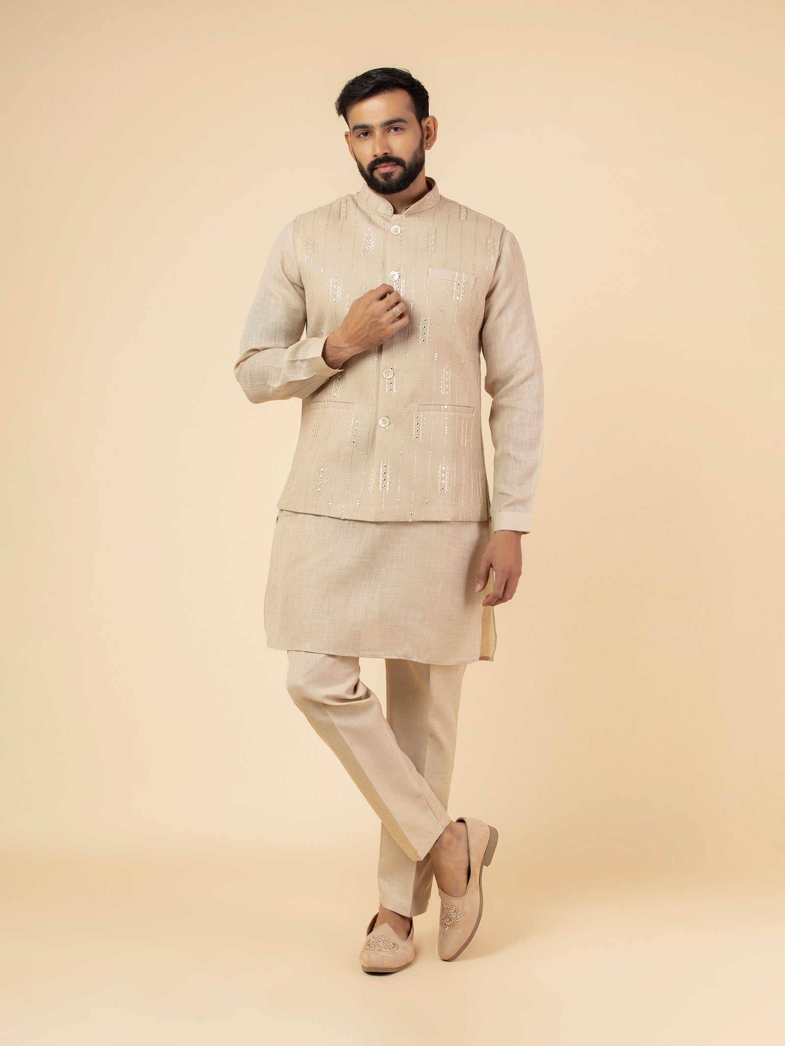 Sandstone Linear Sequined Jacket Set