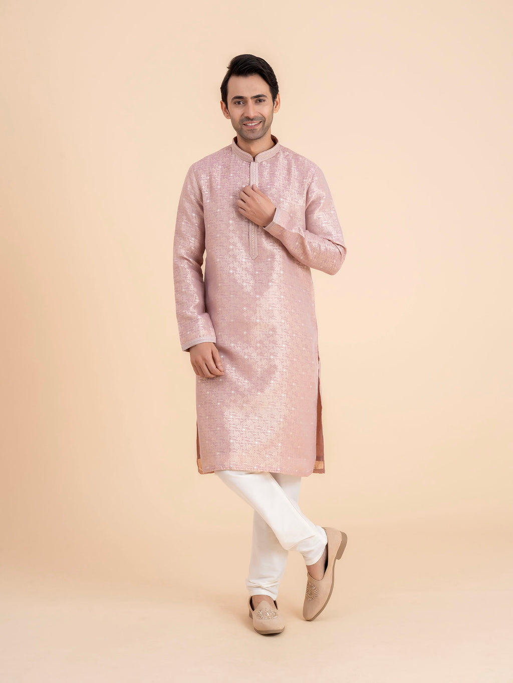 Blush Pink Brocade Kurta Set