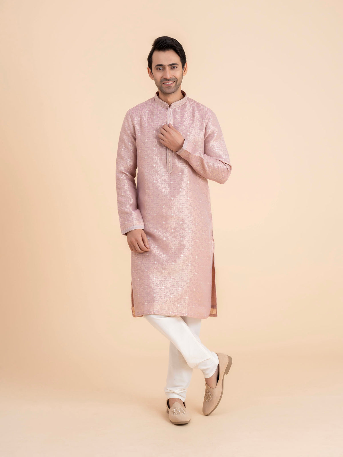 Blush Pink Brocade Kurta Set