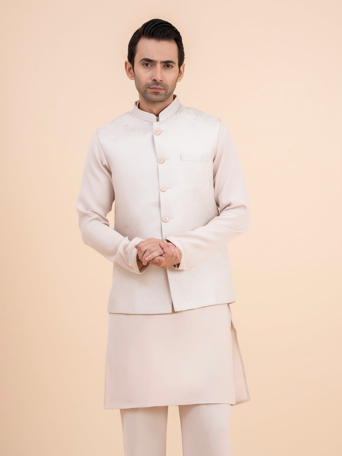 Off-White Embroidered Nehru Jacket