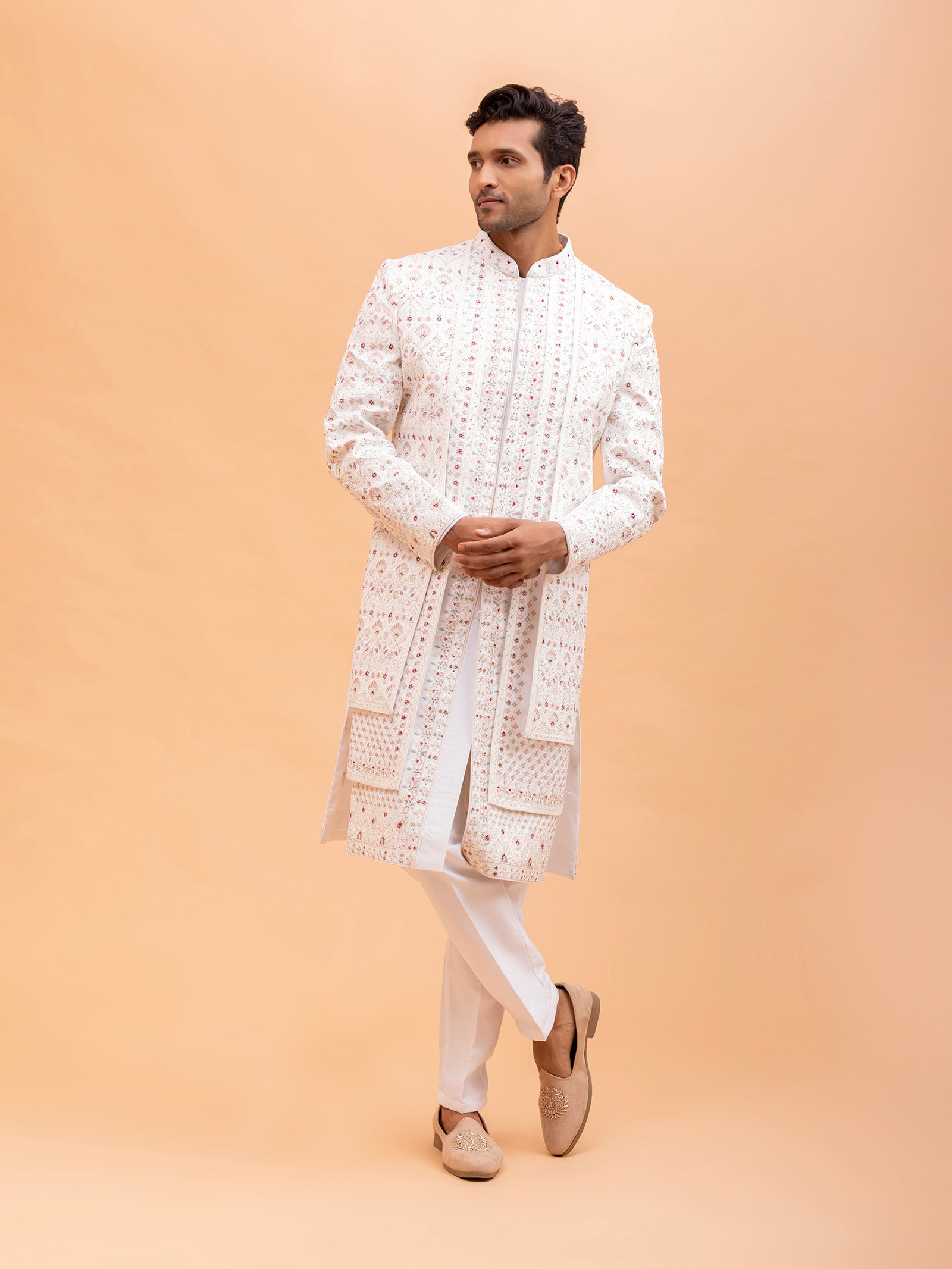 Ivory Floral Embroidered Sherwani