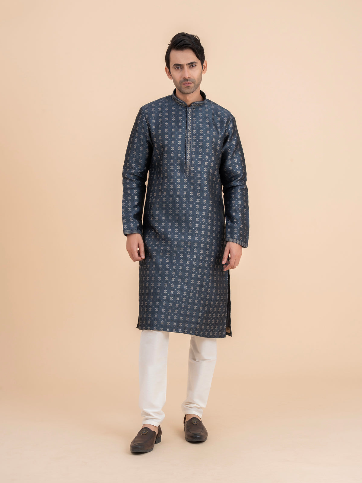 Charcoal Woven Kurta Set