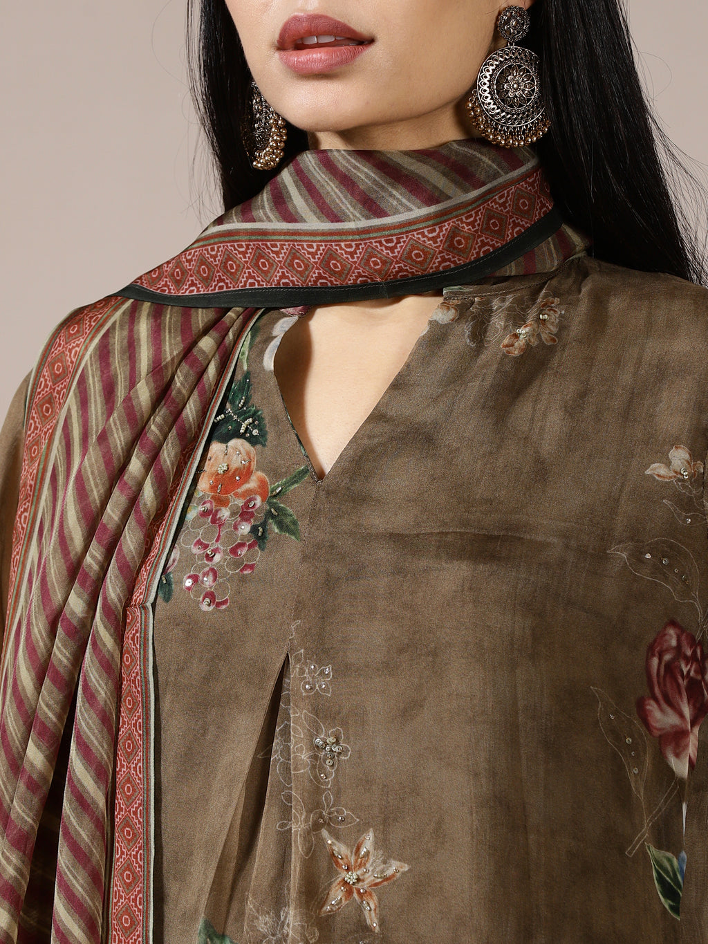 Taupe Multi-Floral Suit Set