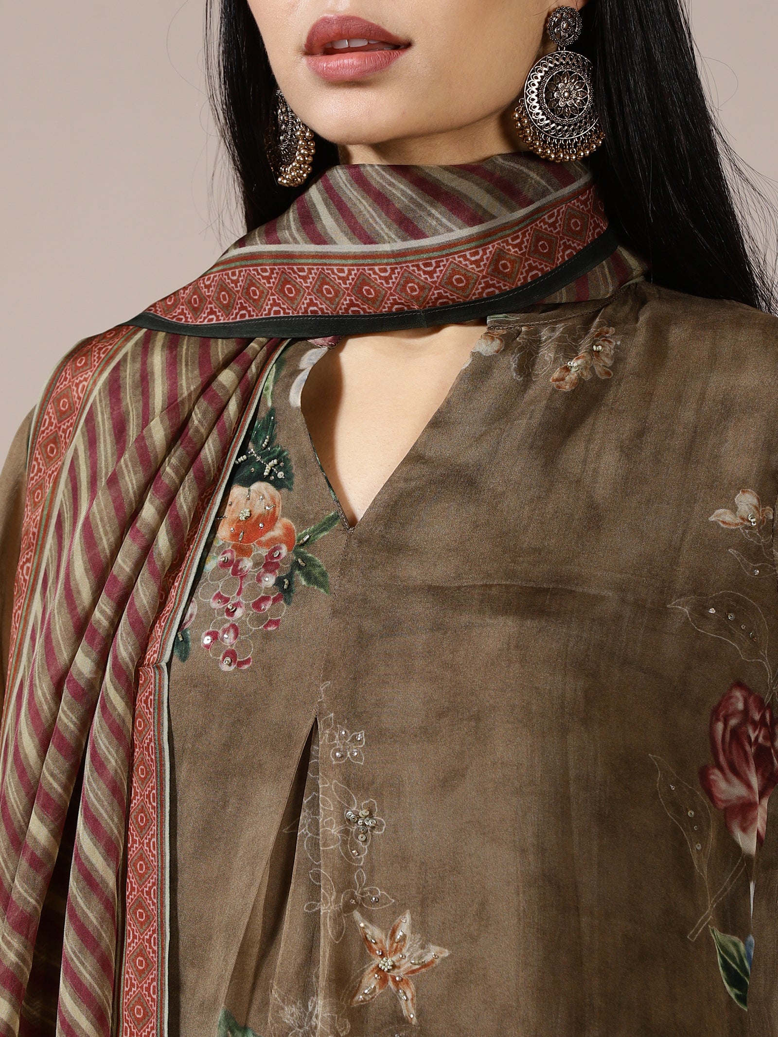 Taupe Multi-Floral Suit Set