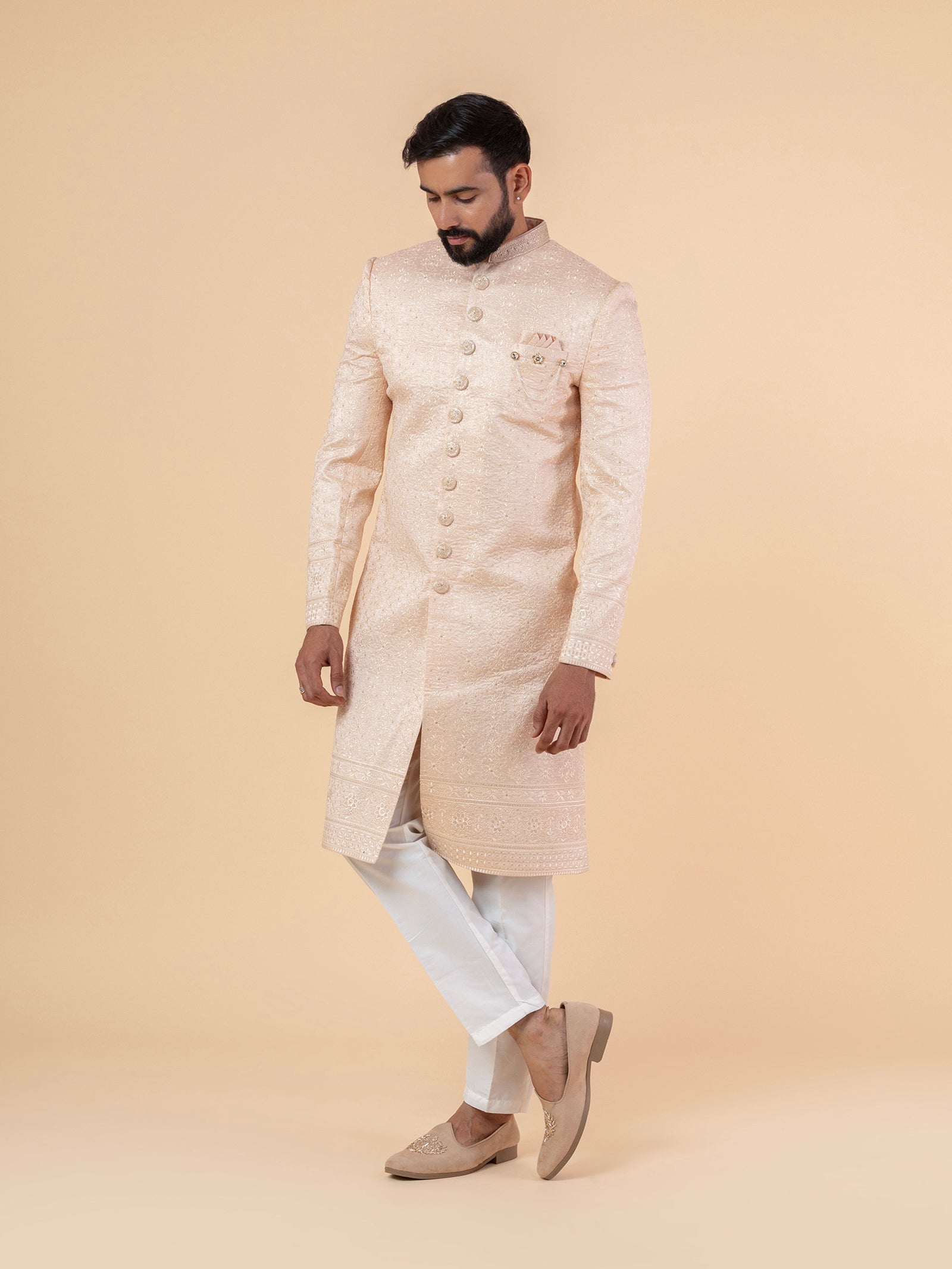 Alabaster Blush Heavy-Embroidered Sherwani