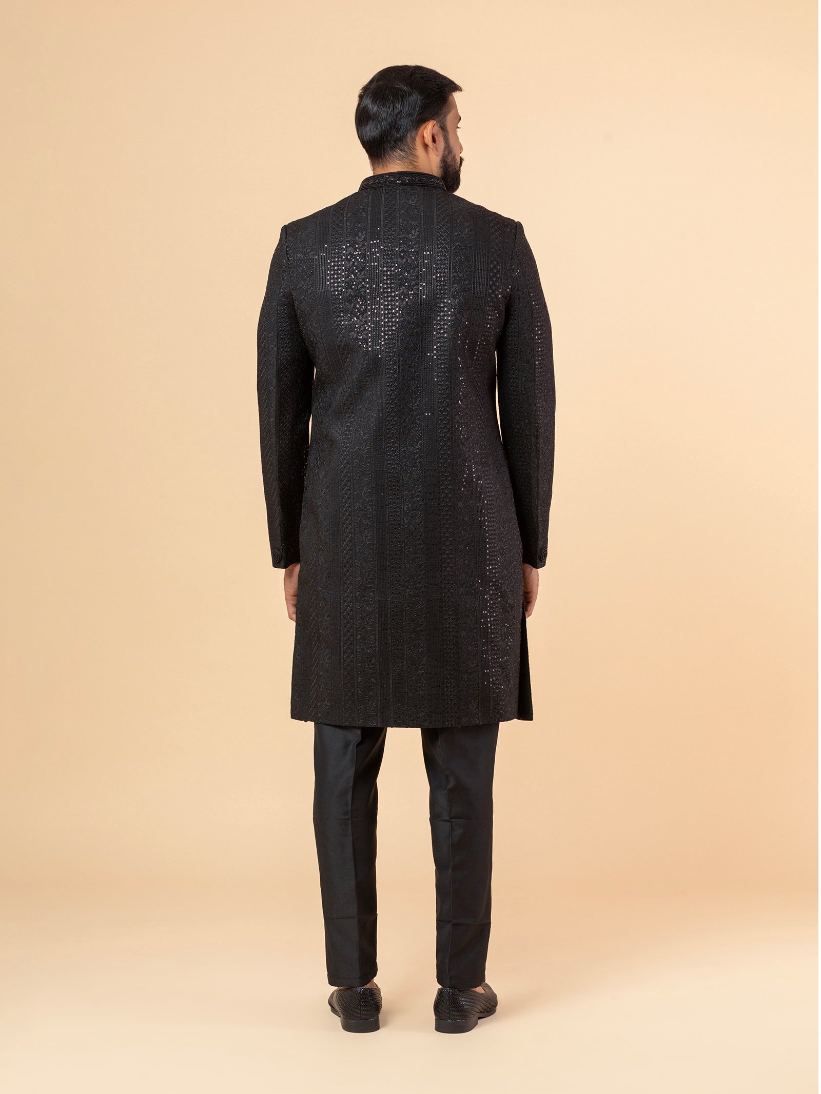 Obsidian Stellar Allover-Sequined Sherwani