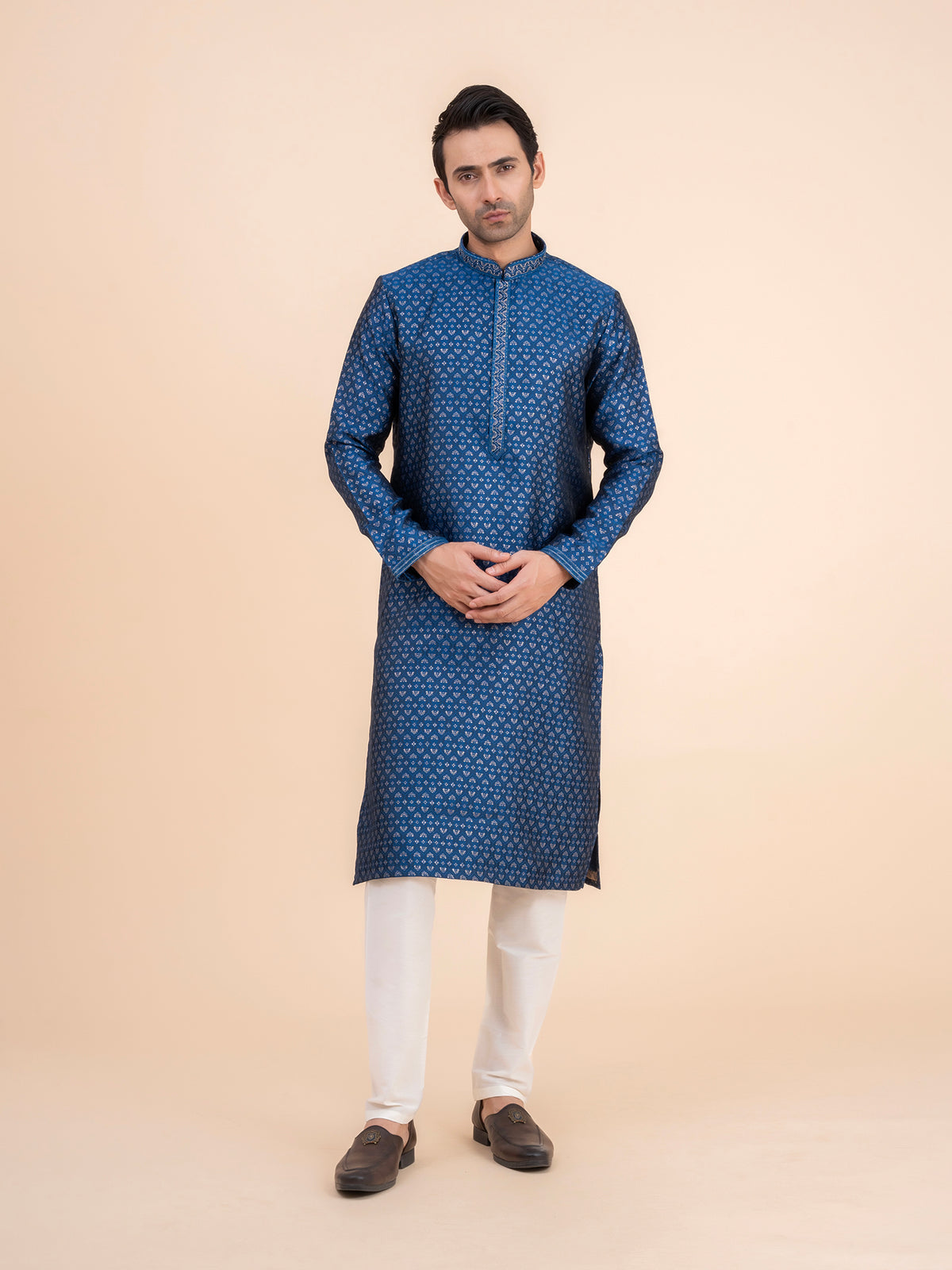 Deep Blue Brocade Kurta Set