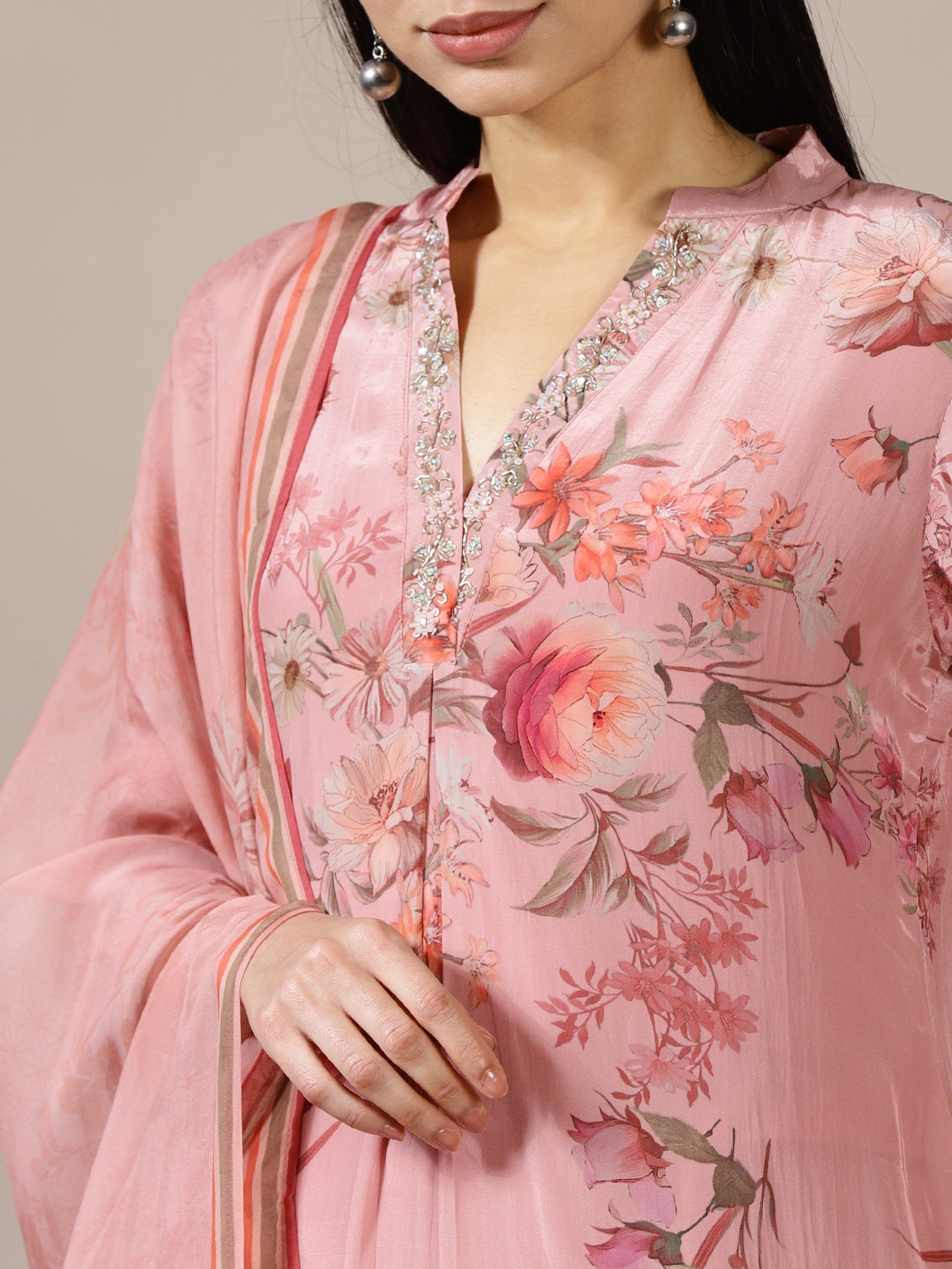 Rose Pink Water Colour Floral Suit Set