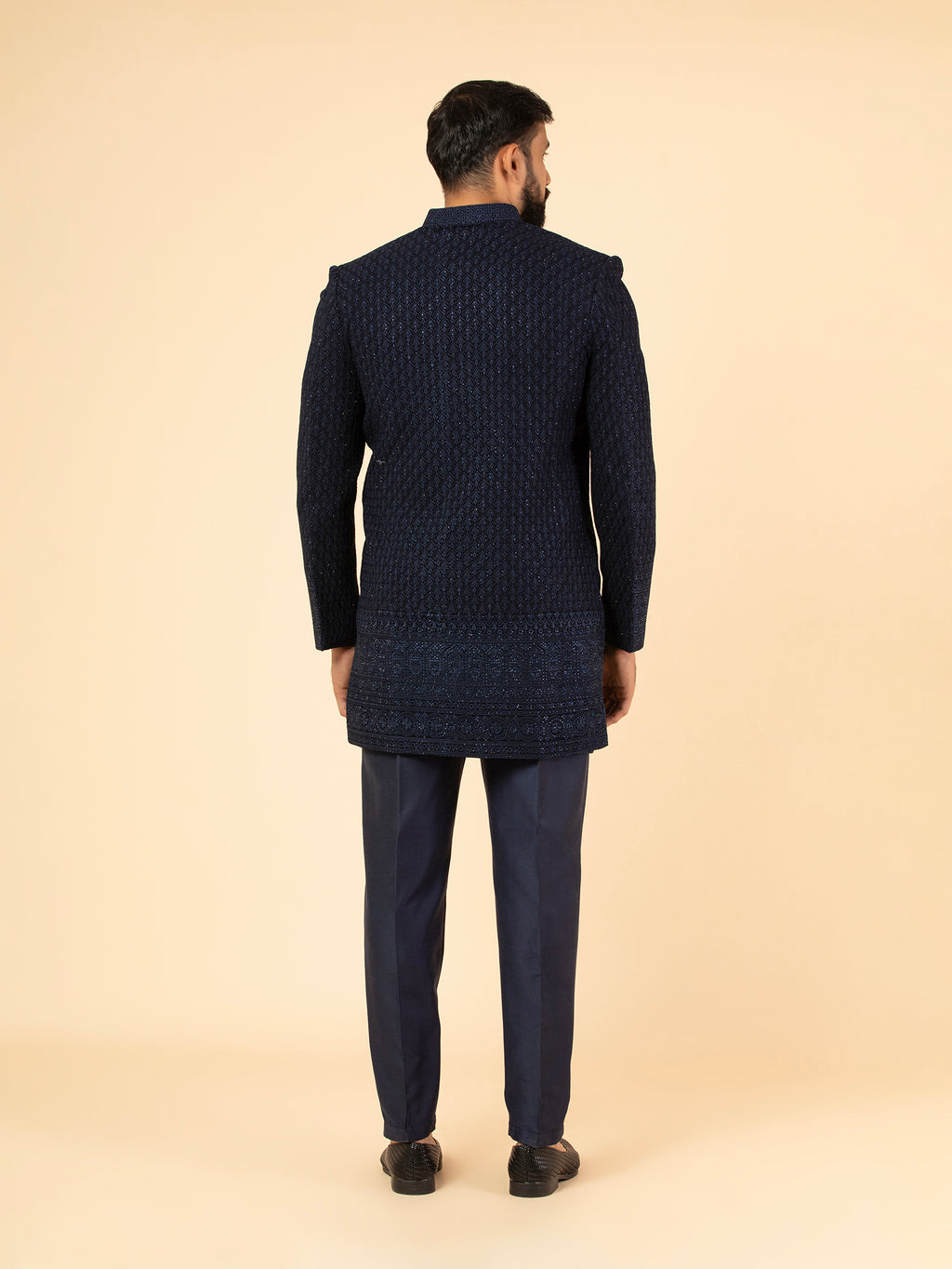 Indigo Diamond Lattice Indowestern Set