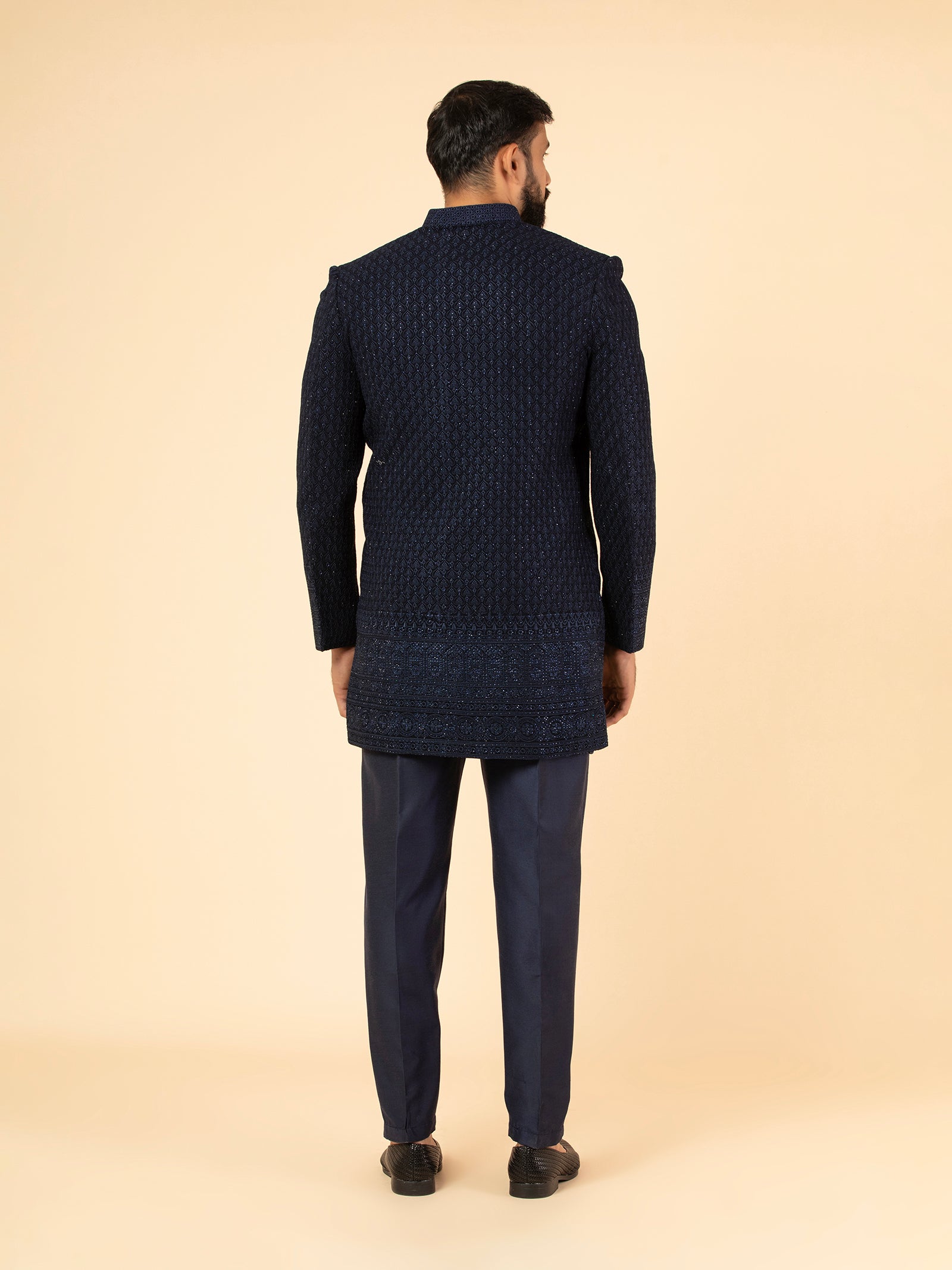 Indigo Diamond Lattice Indowestern Set