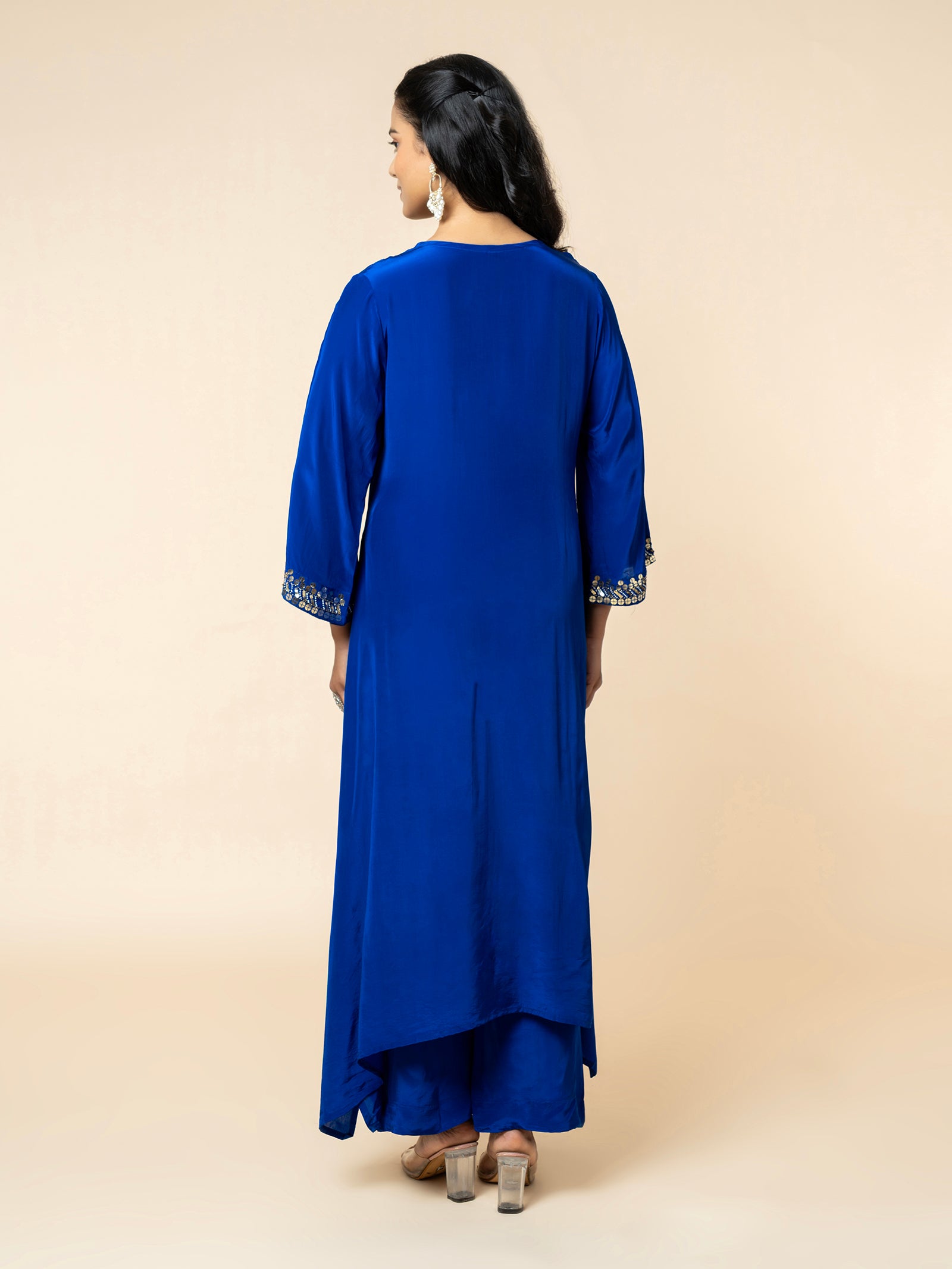 Royal Blue Silk Co-ord Set with Geometric Sequin Work