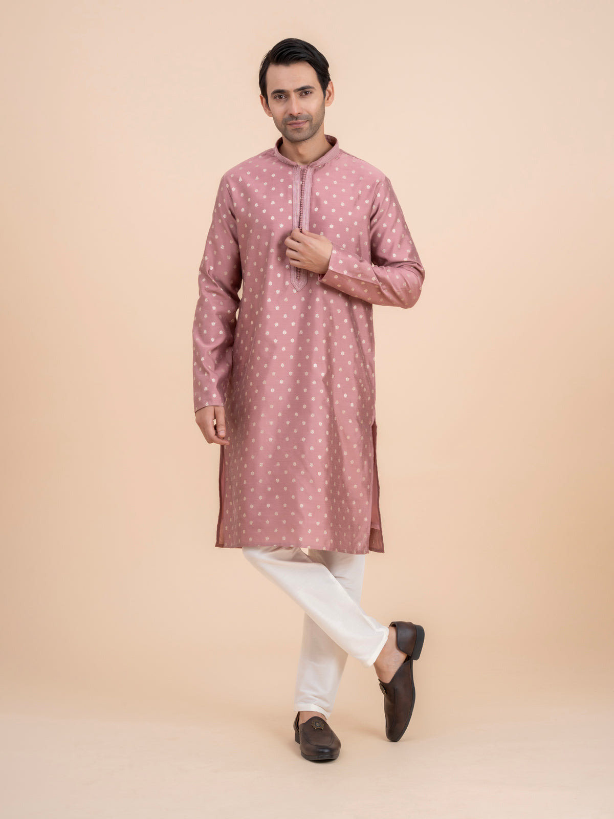 Dusty Pink Woven Kurta Set