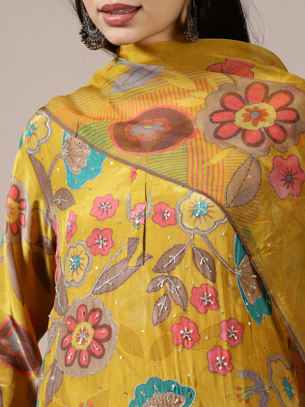 Mustard Floral Embroidered Set