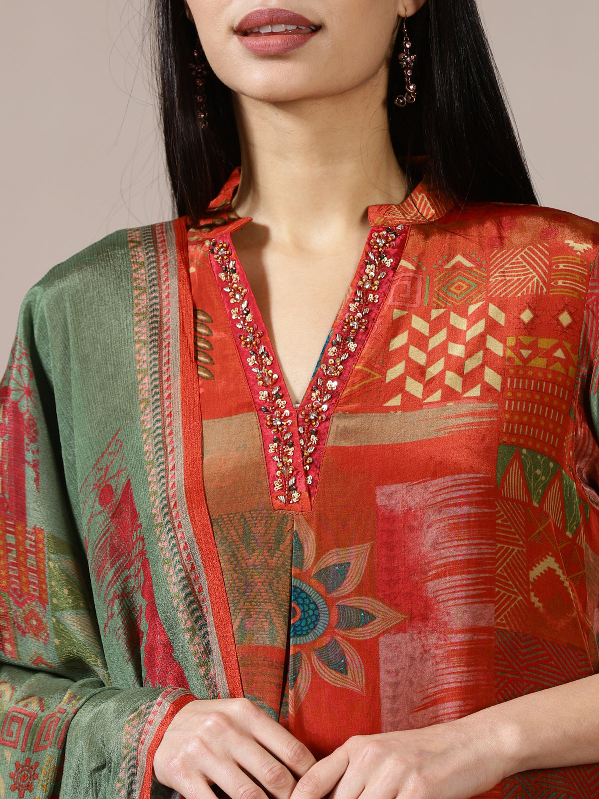 Rust and Sage Geometric Print Suit Set