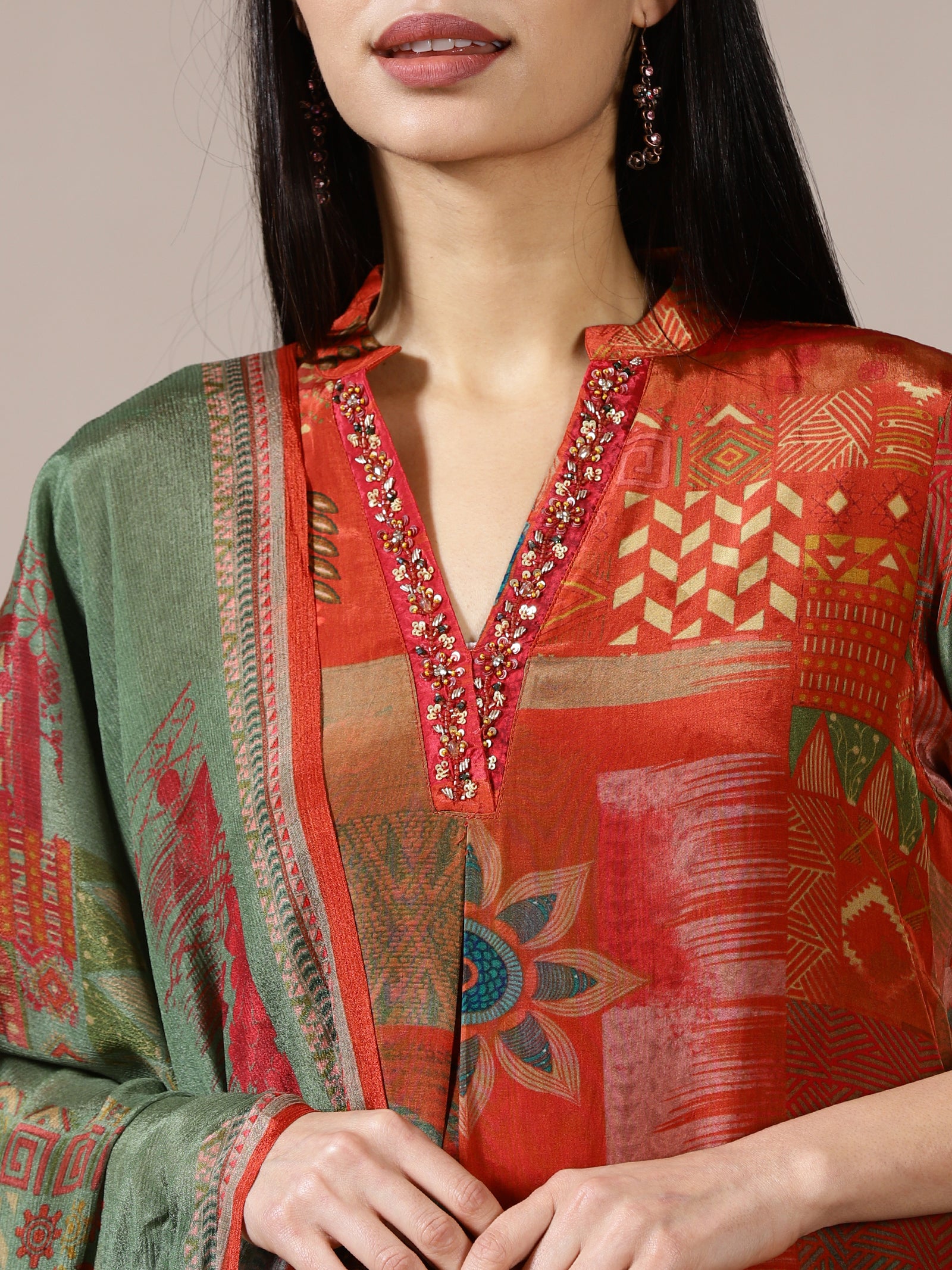 Rust and Sage Geometric Print Suit Set