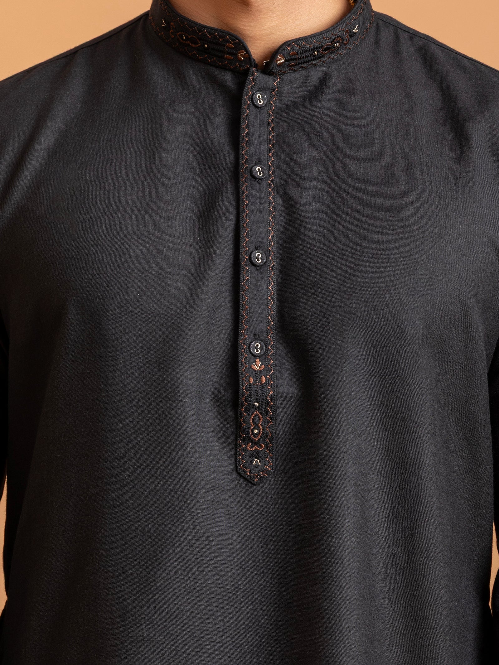 Black Embroidered Placket Kurta Set