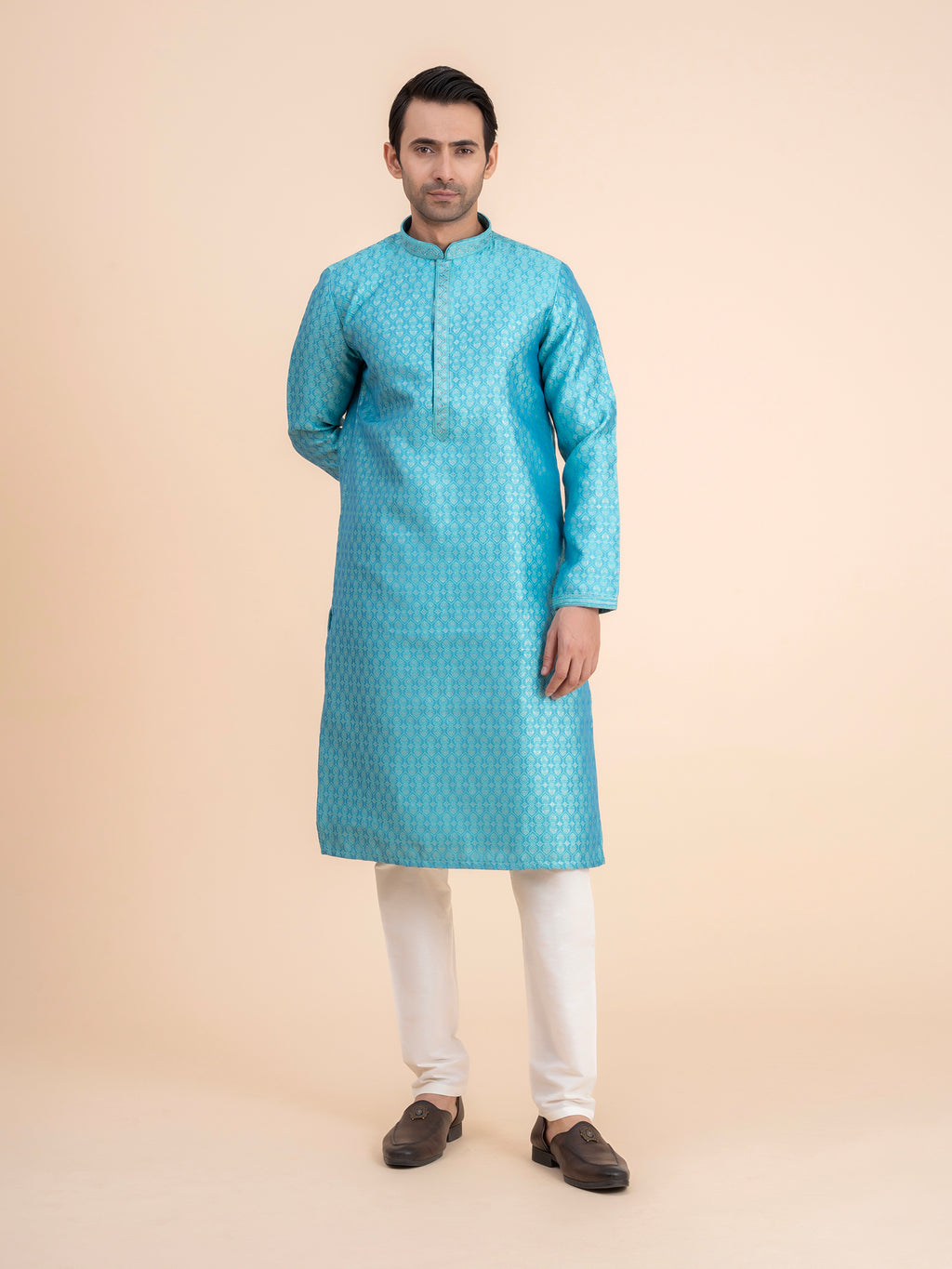 Turquoise Brocade Kurta Set