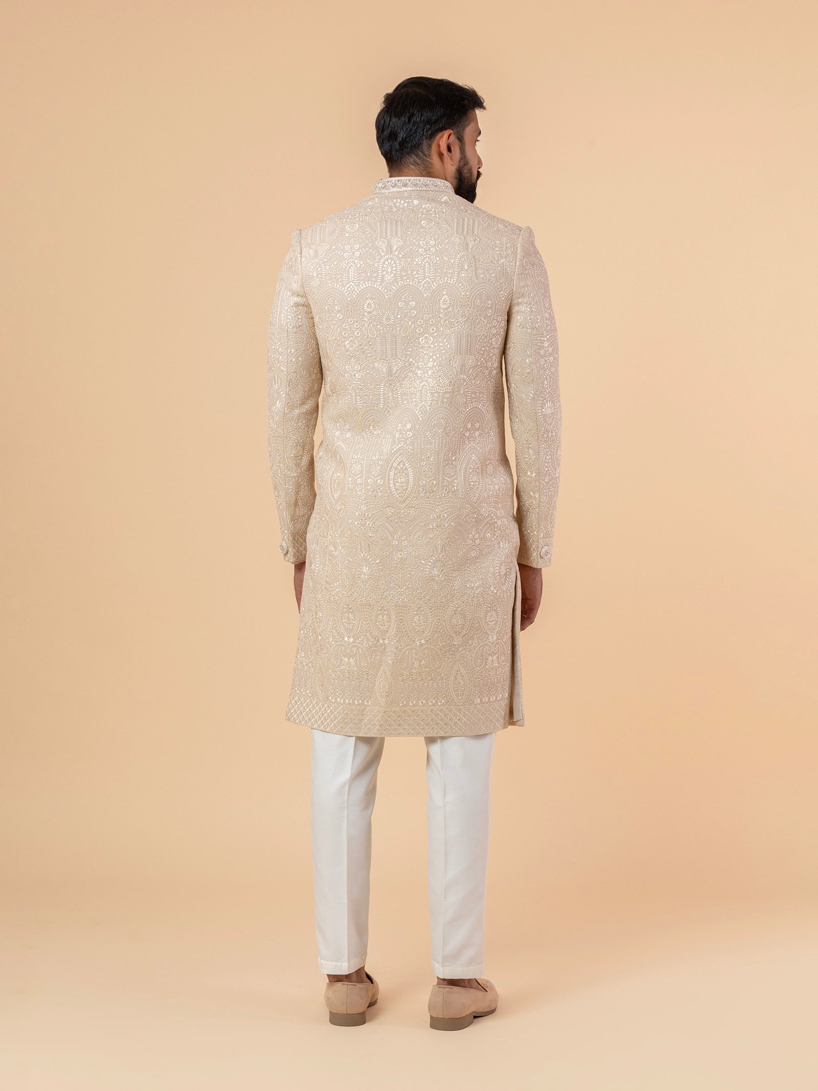 Ivory Grandeur Allover-Embroidered Sherwani