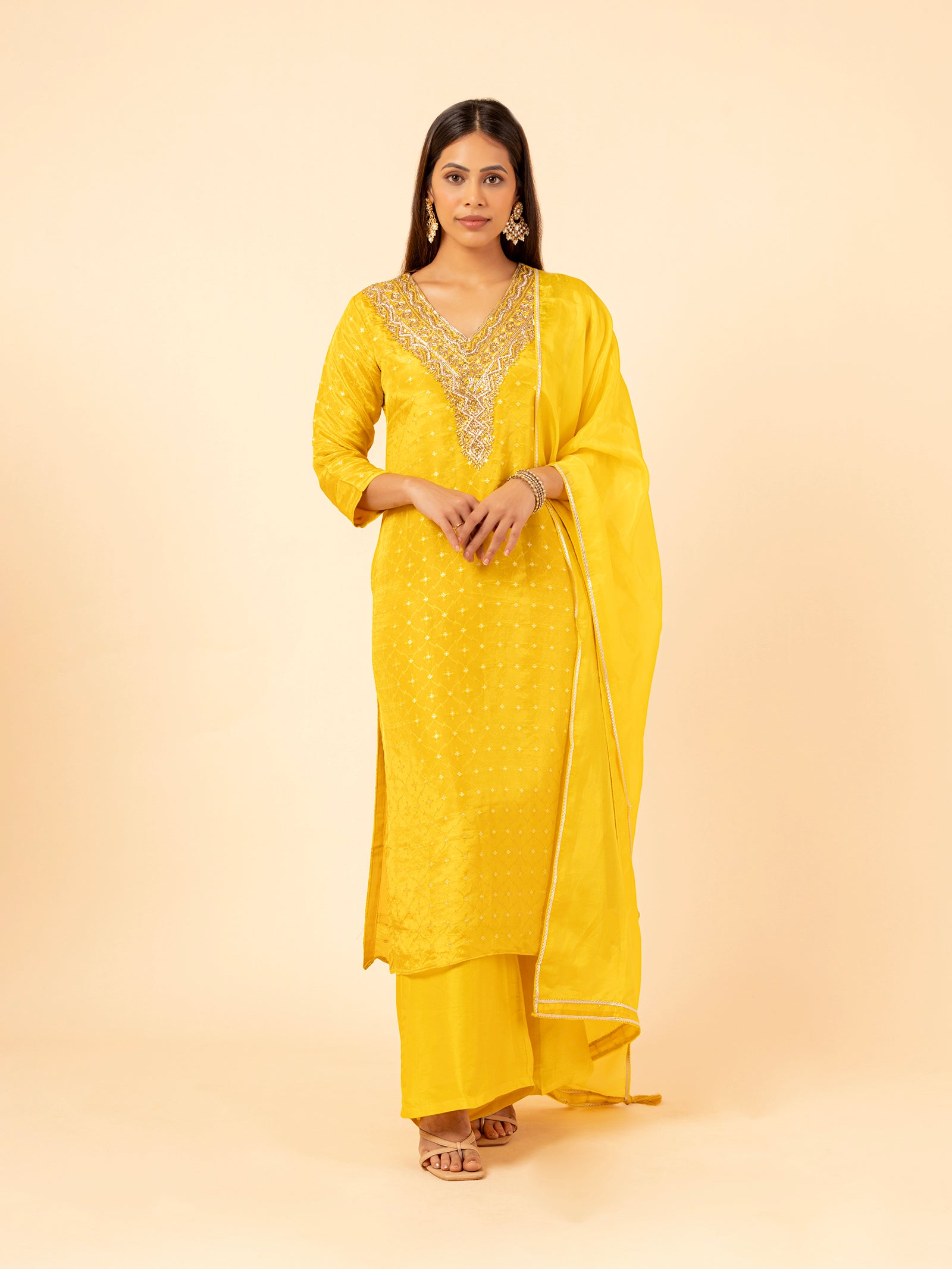 Vibrant Yellow Banarasi Suit Set