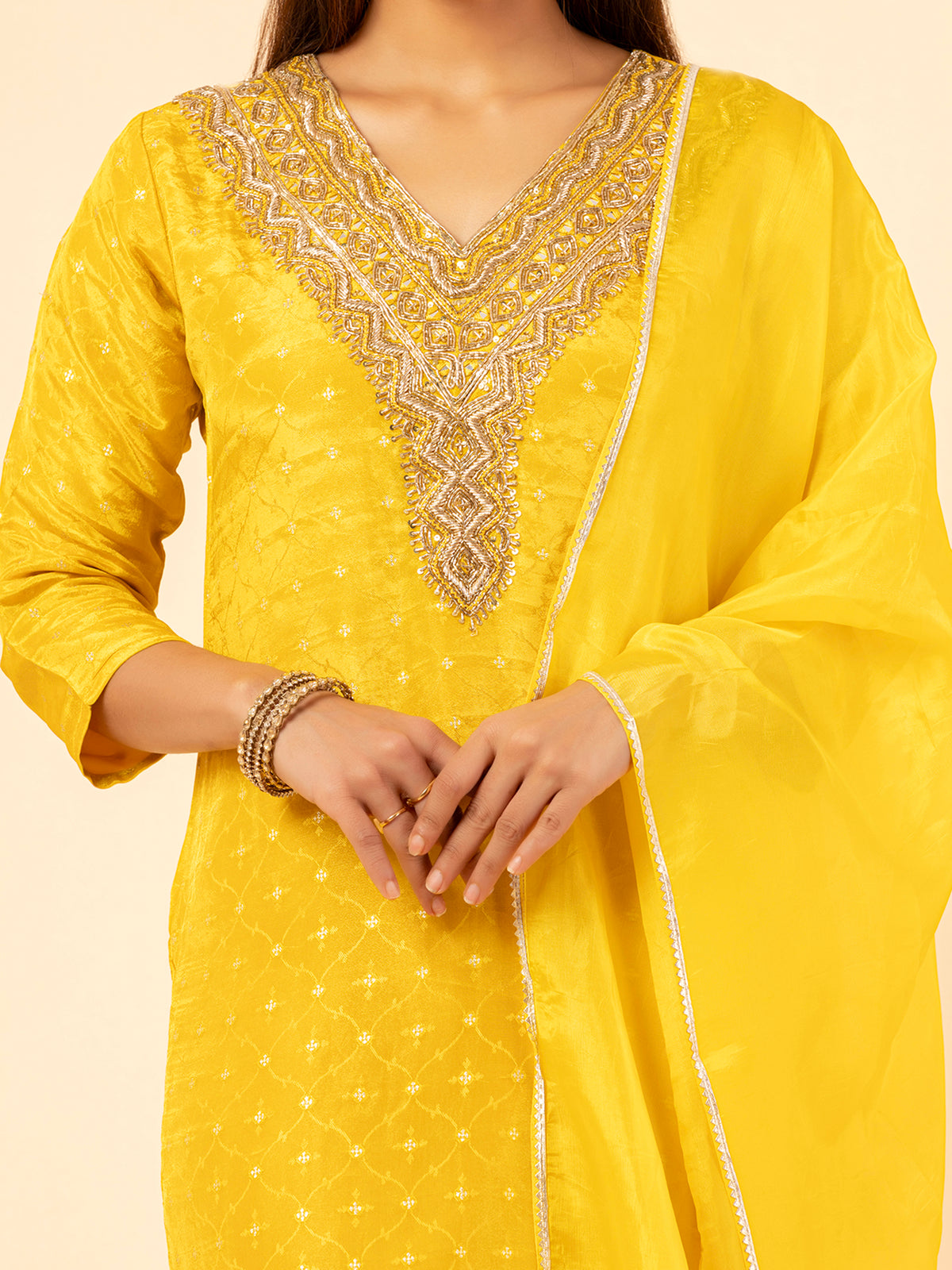 Vibrant Yellow Banarasi Suit Set