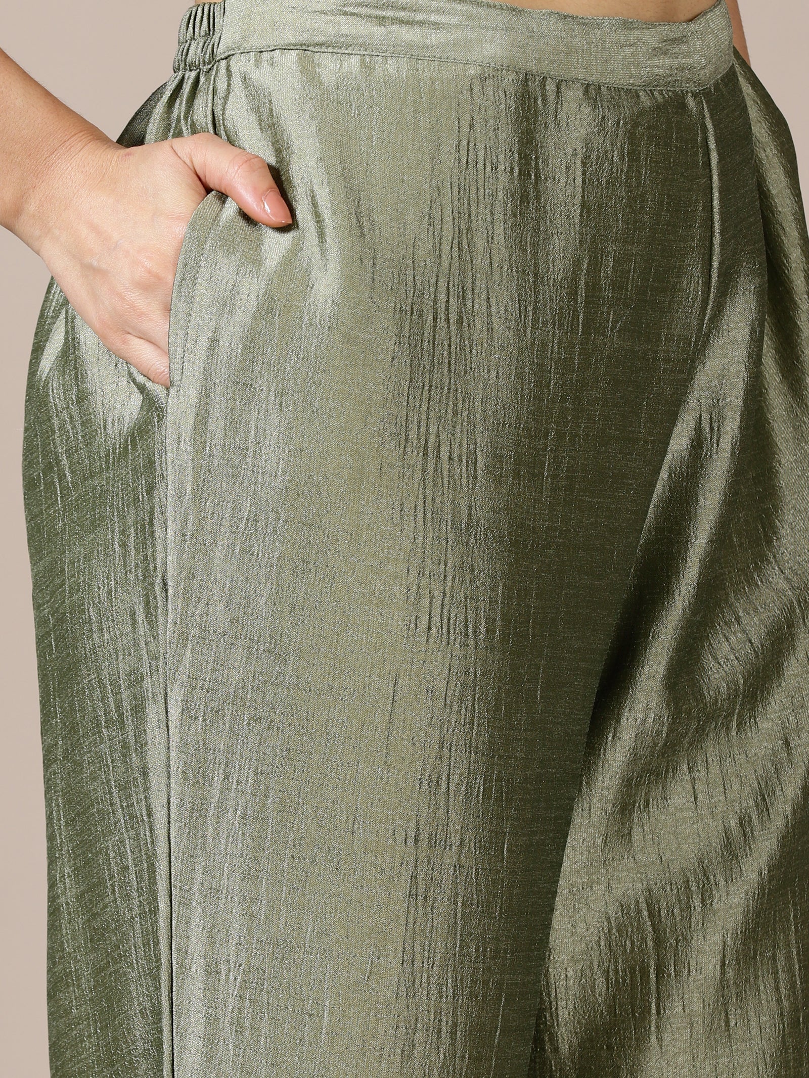 Light Sage Silk Pleated Embroidered Set