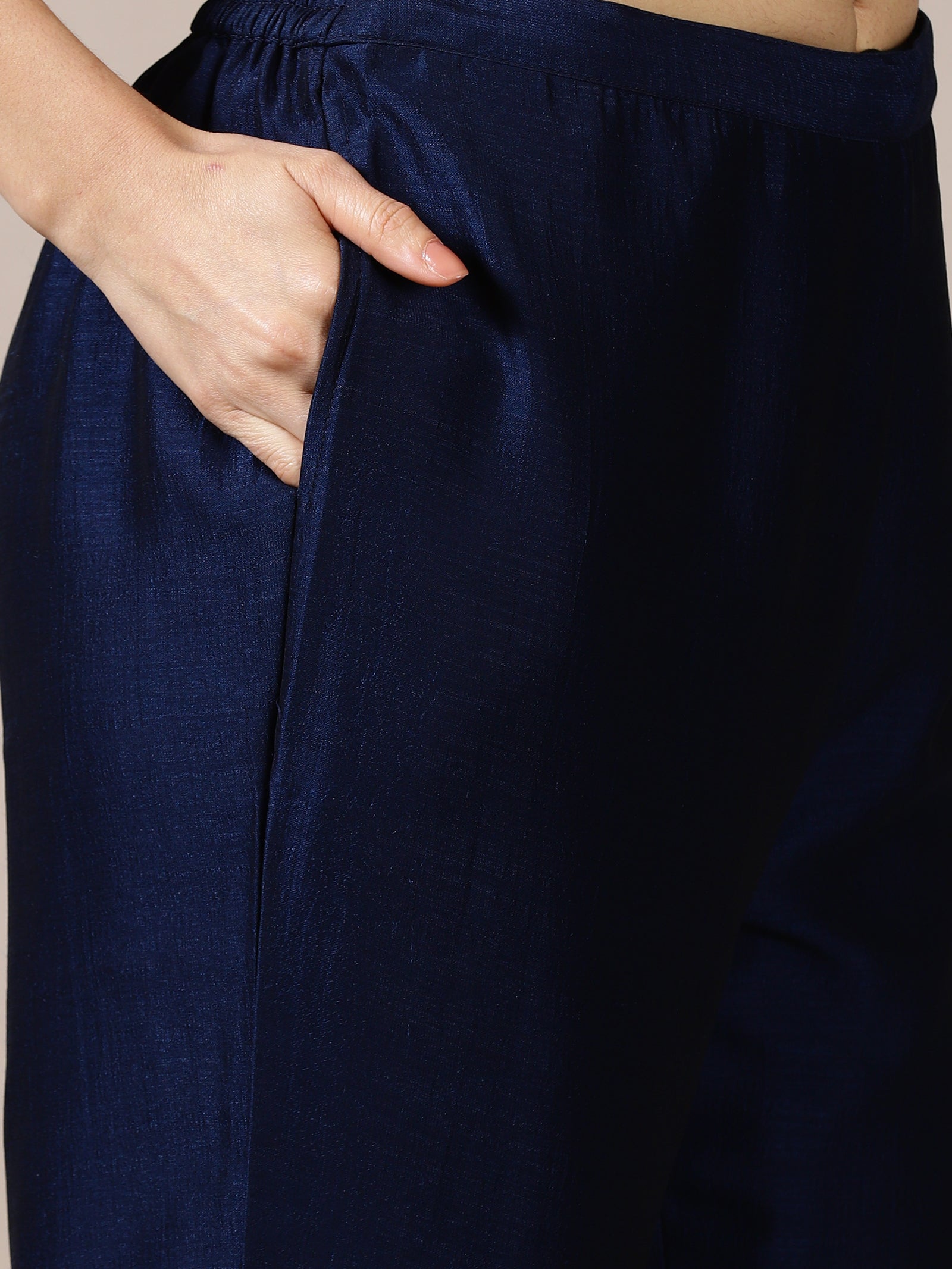 Ink Blue Pleated Embroidered Suit Set