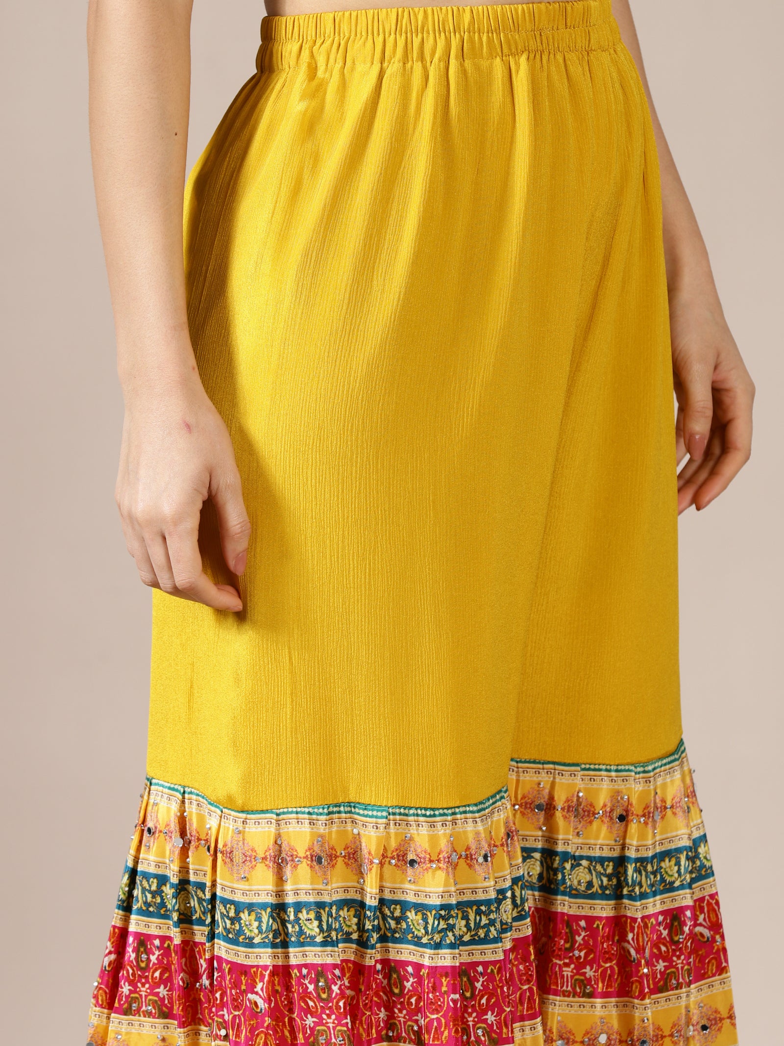 Mustard Zari Kurta with Printed Gharara Set
