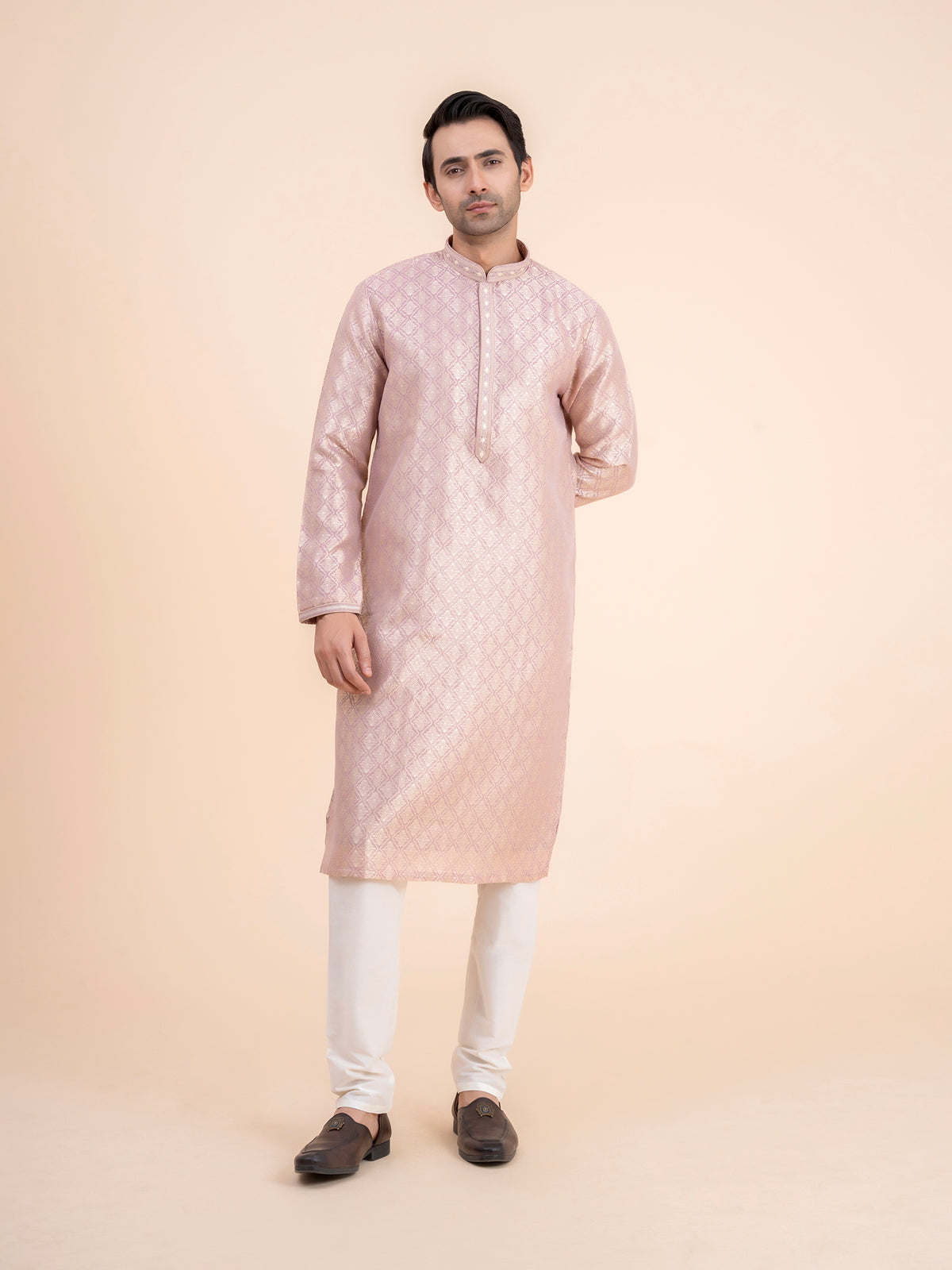 Rose Gold Brocade Kurta Set