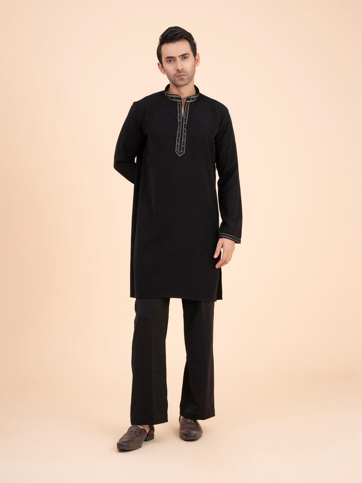 Midnight Noir Embellished Neck Kurta Set