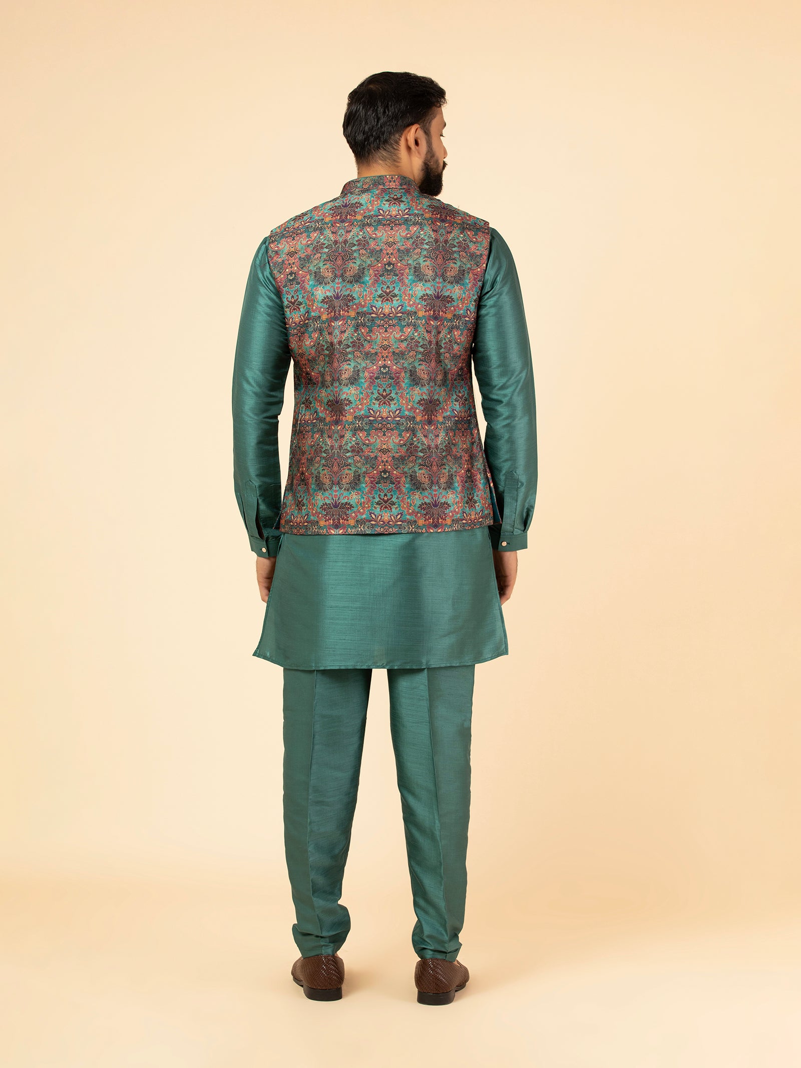 Teal Tapestry Brocade Jacket Set