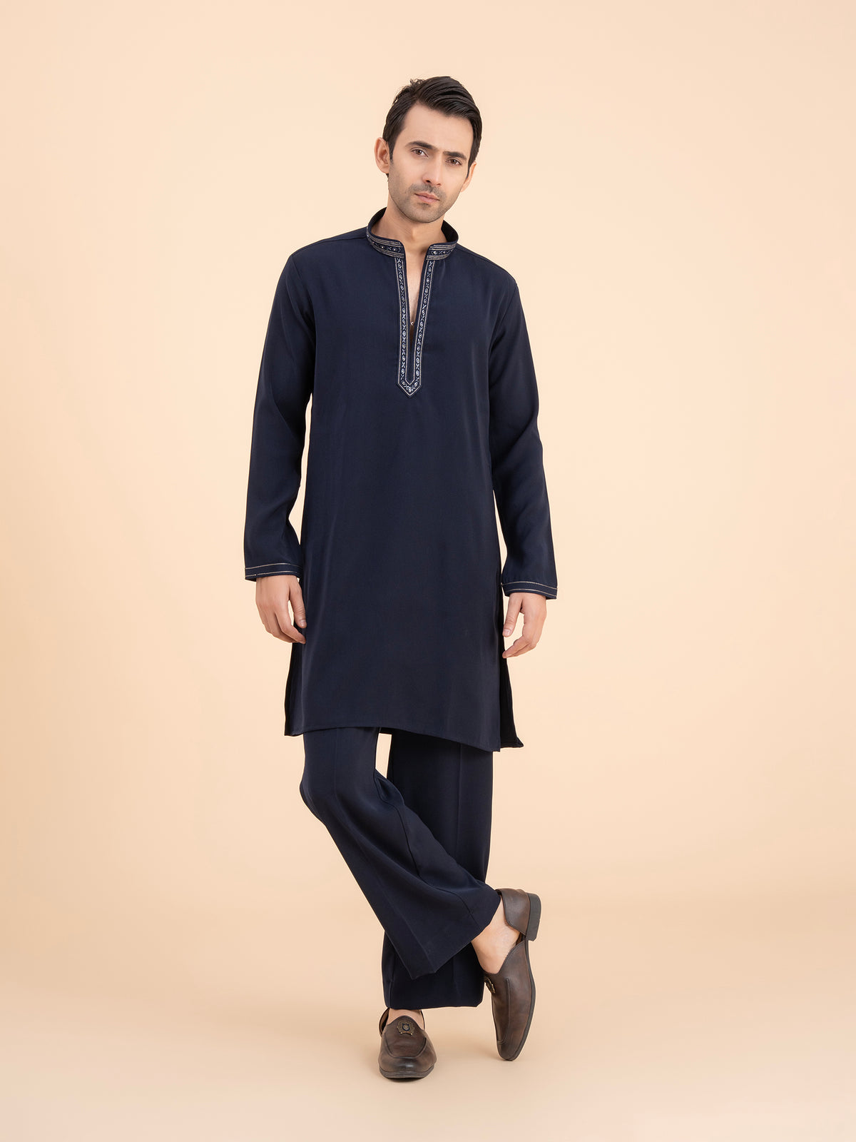 Midnight Navy Embellished Neck Kurta Set