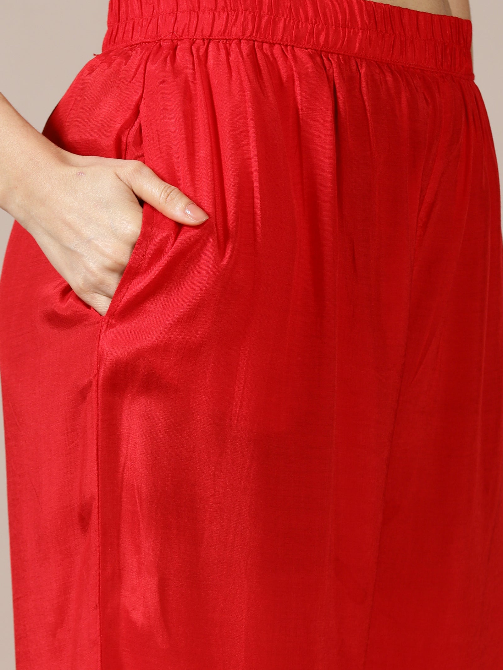 Regal Red Solid Kurta Set with Contemporary Silver Sequin Detailing