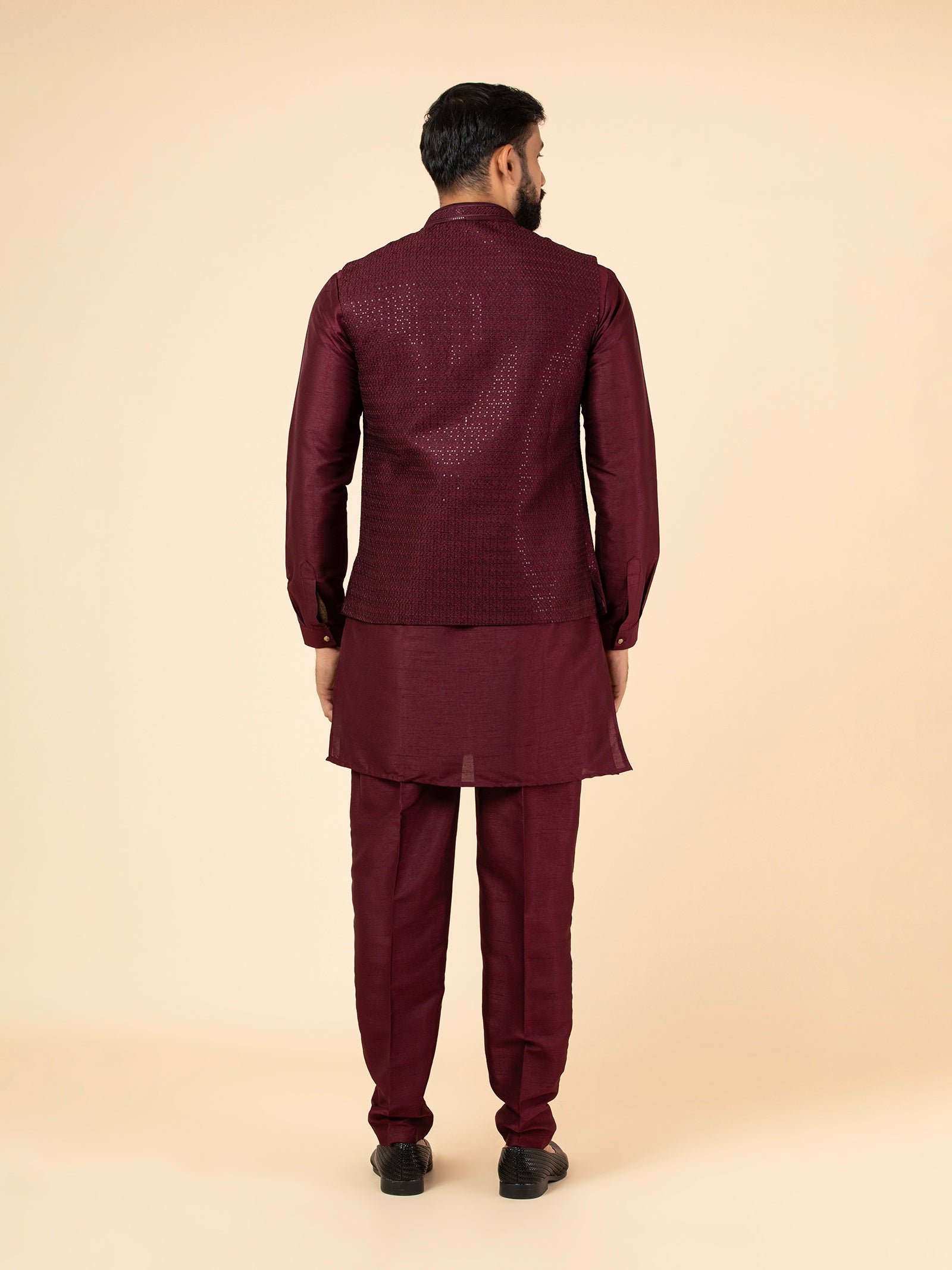 Royal Maroon Sequined Jacket Set