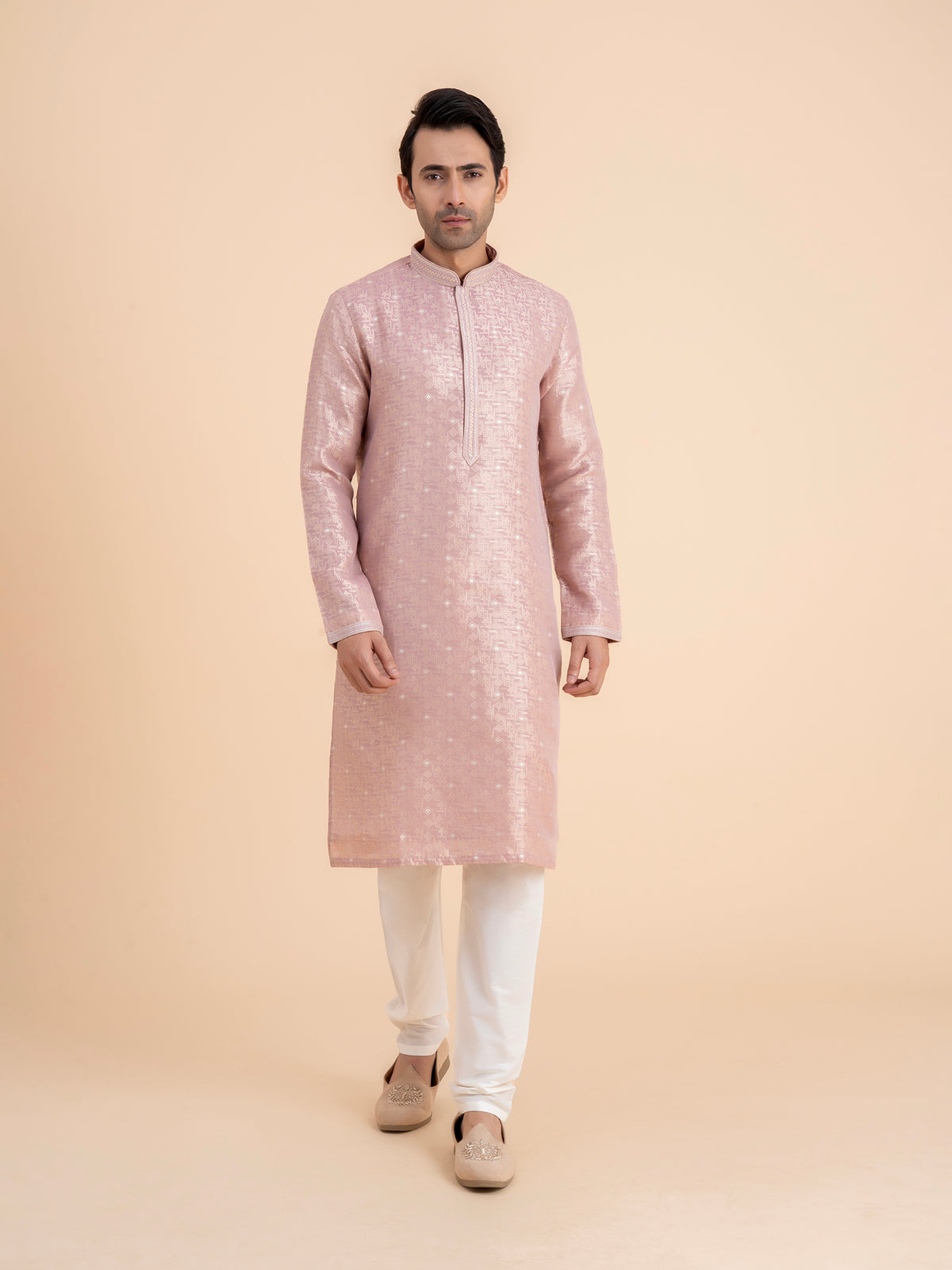 Blush Pink Brocade Kurta Set