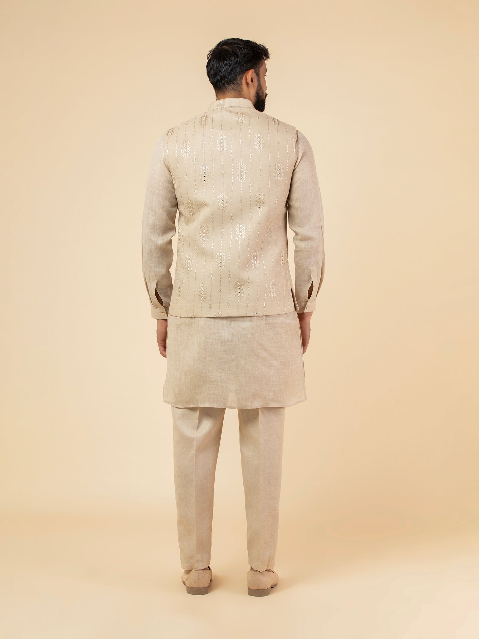 Sandstone Linear Sequined Jacket Set