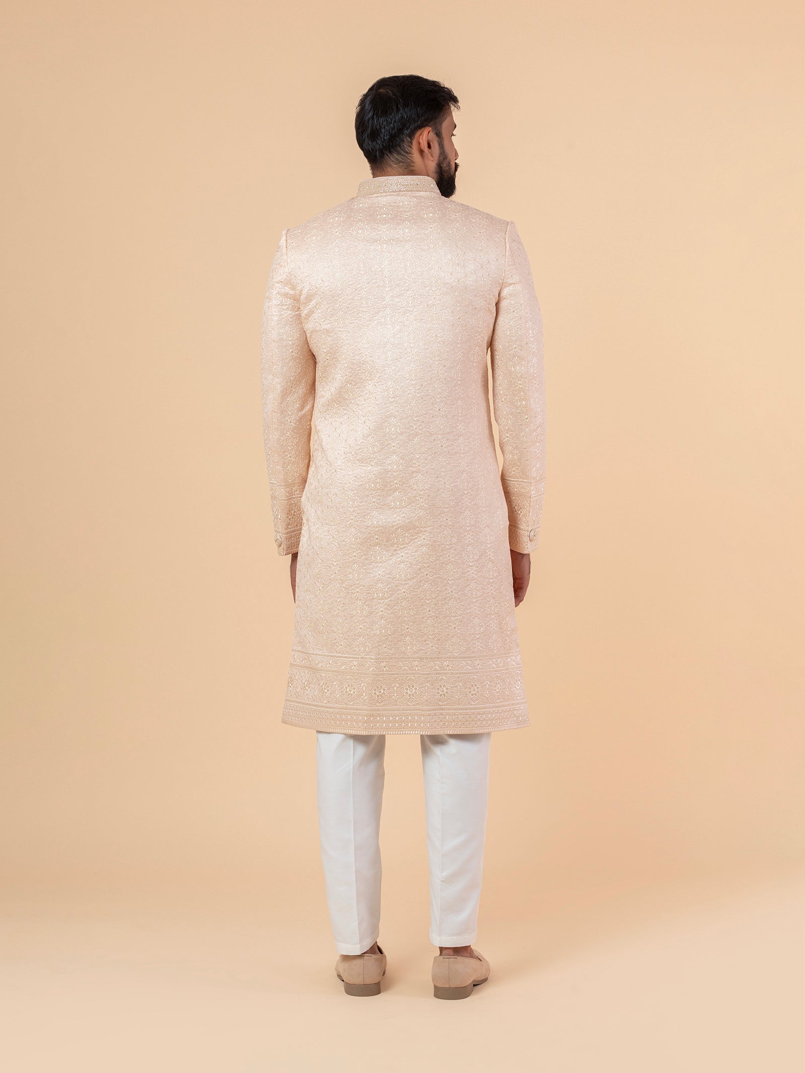 Alabaster Blush Heavy-Embroidered Sherwani