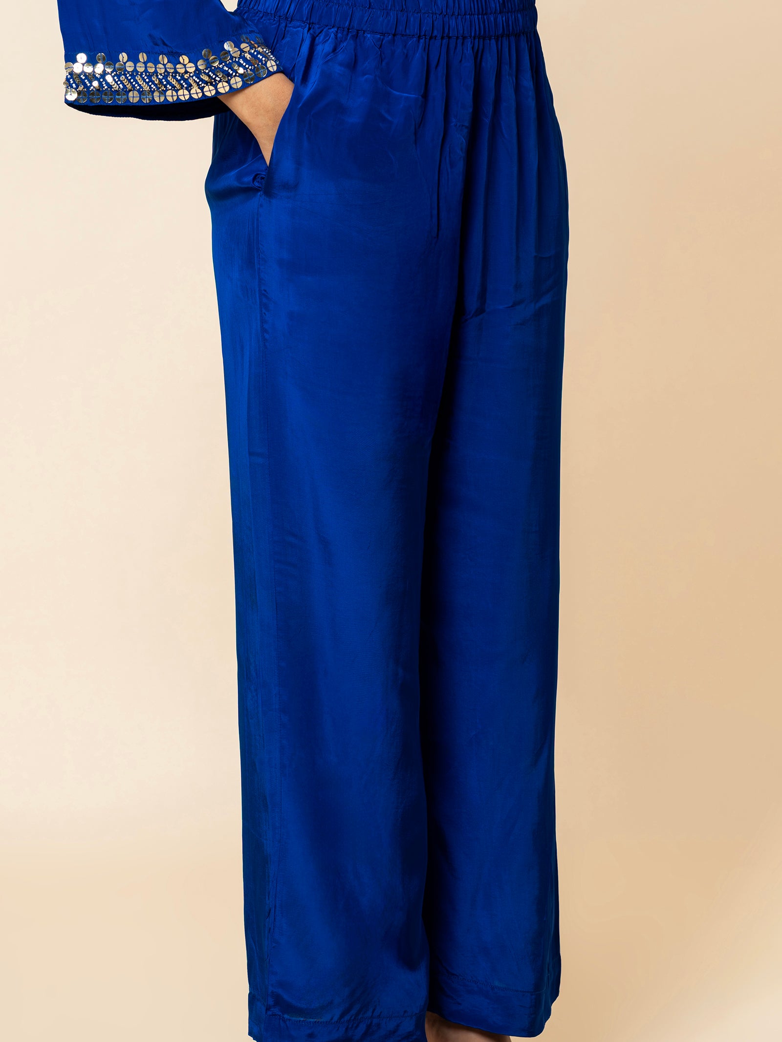 Royal Blue Silk Co-ord Set with Geometric Sequin Work