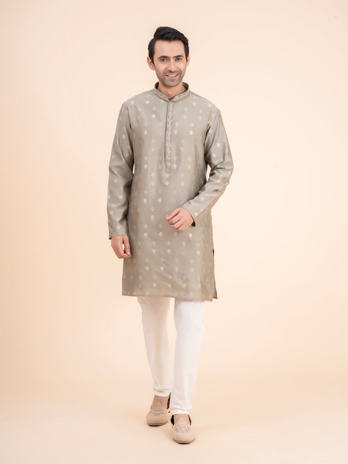Olive Gold-Dot Kurta Set