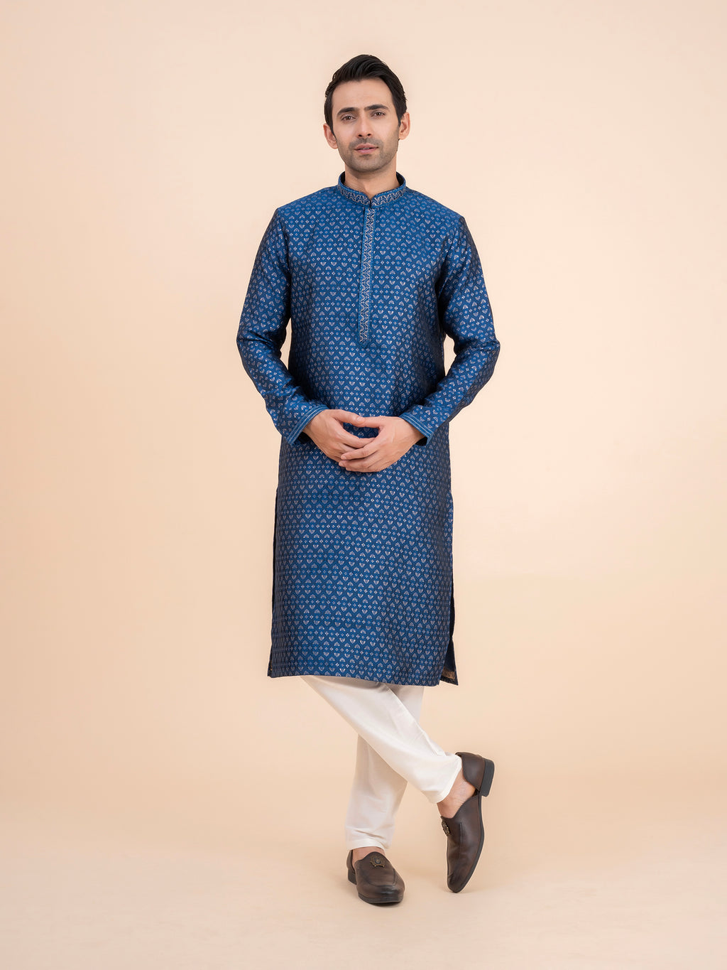 Deep Blue Brocade Kurta Set