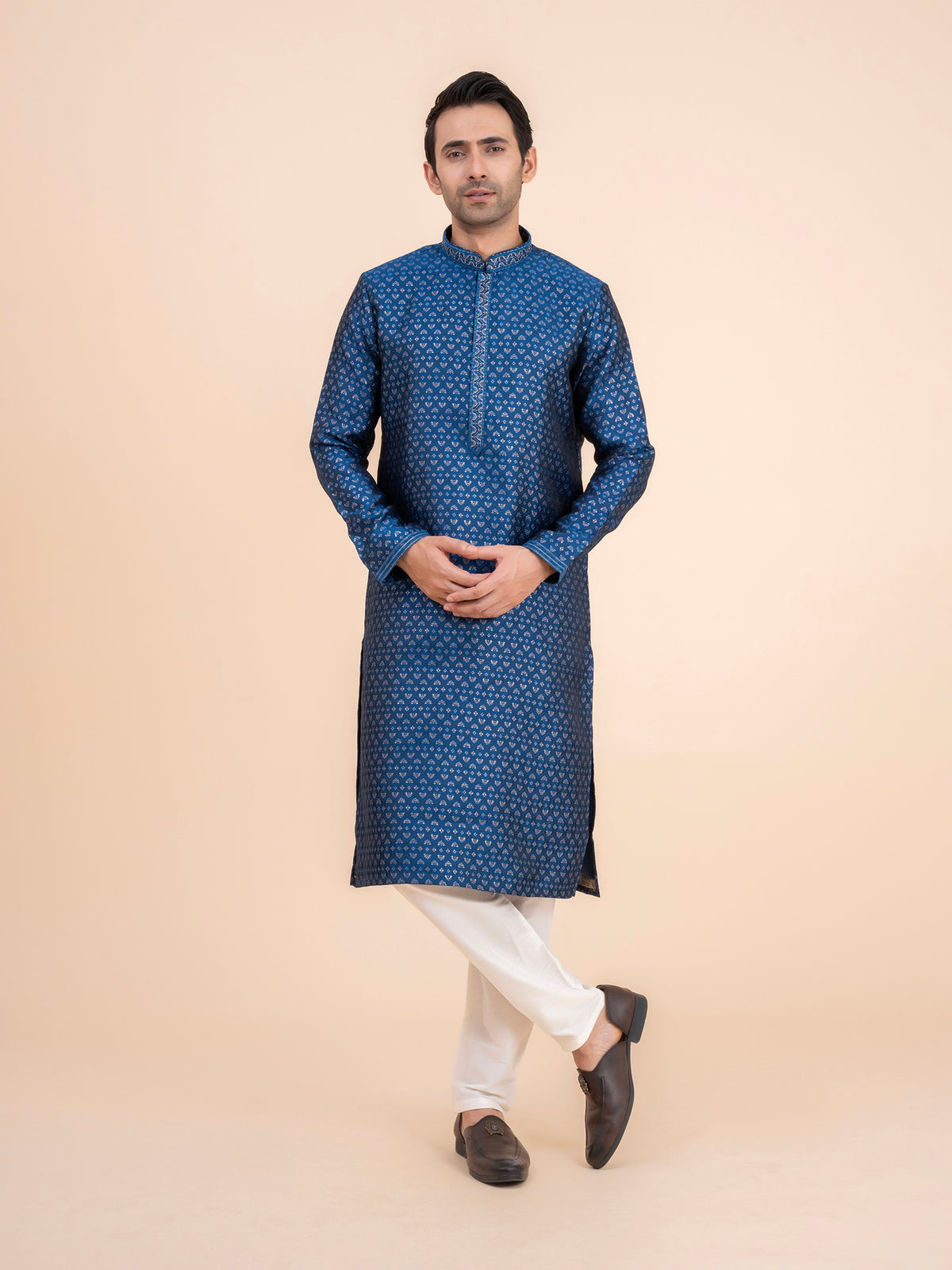 Deep Blue Brocade Kurta Set
