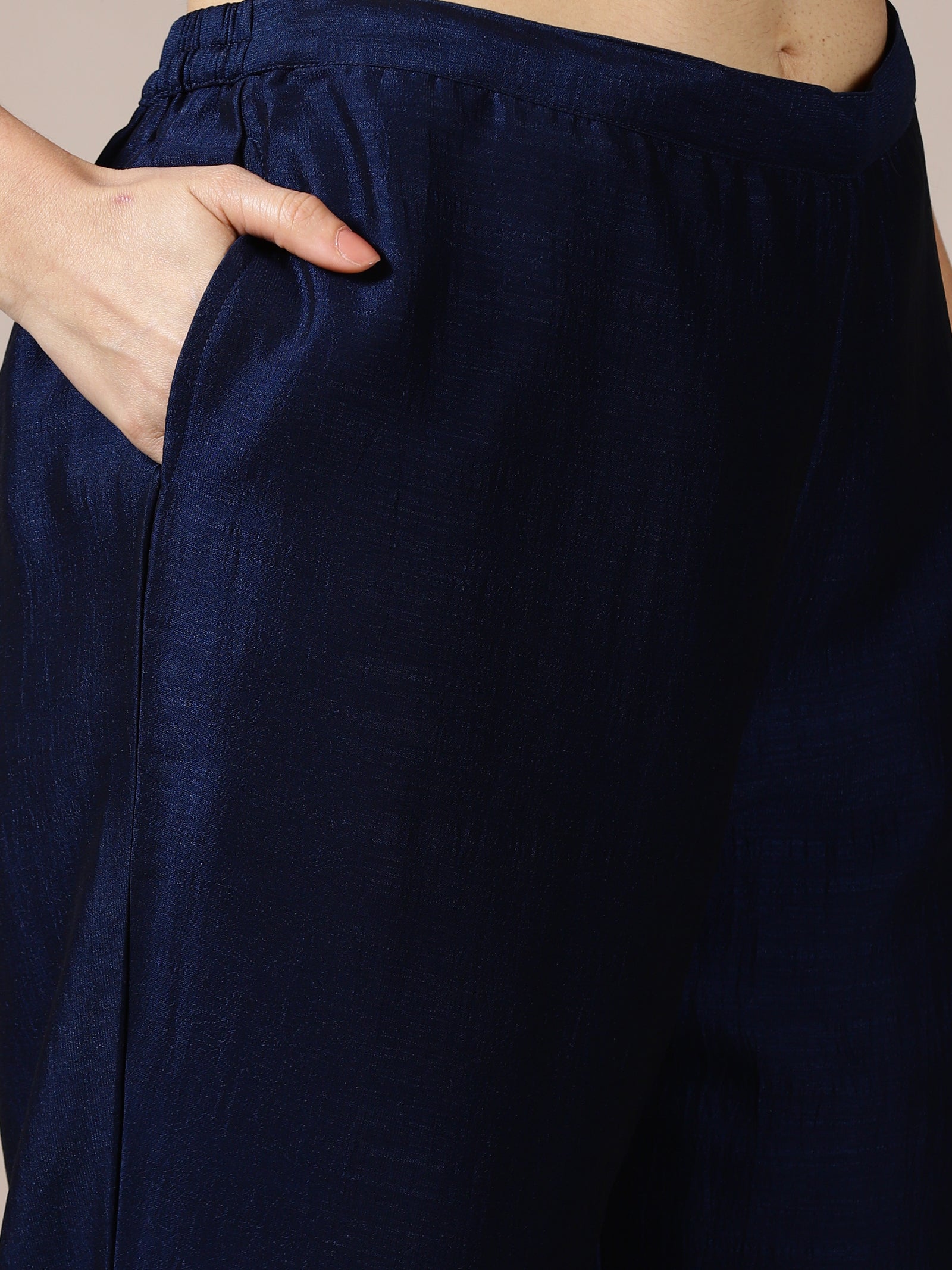 Navy Blue Embroidered Silk Suit Set