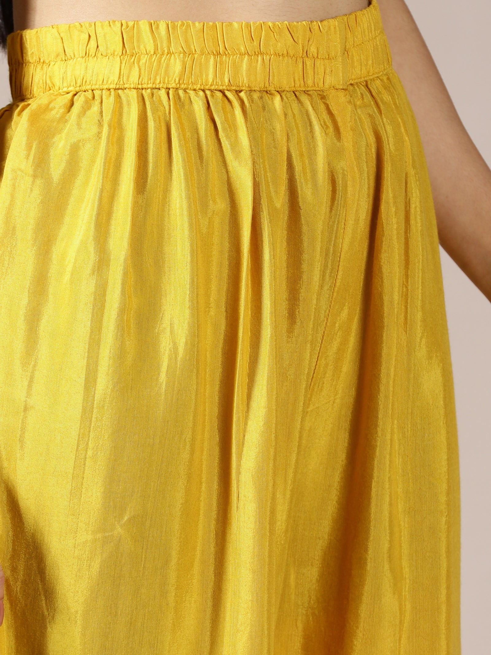 Mustard Block Print A-Line Kurta Set