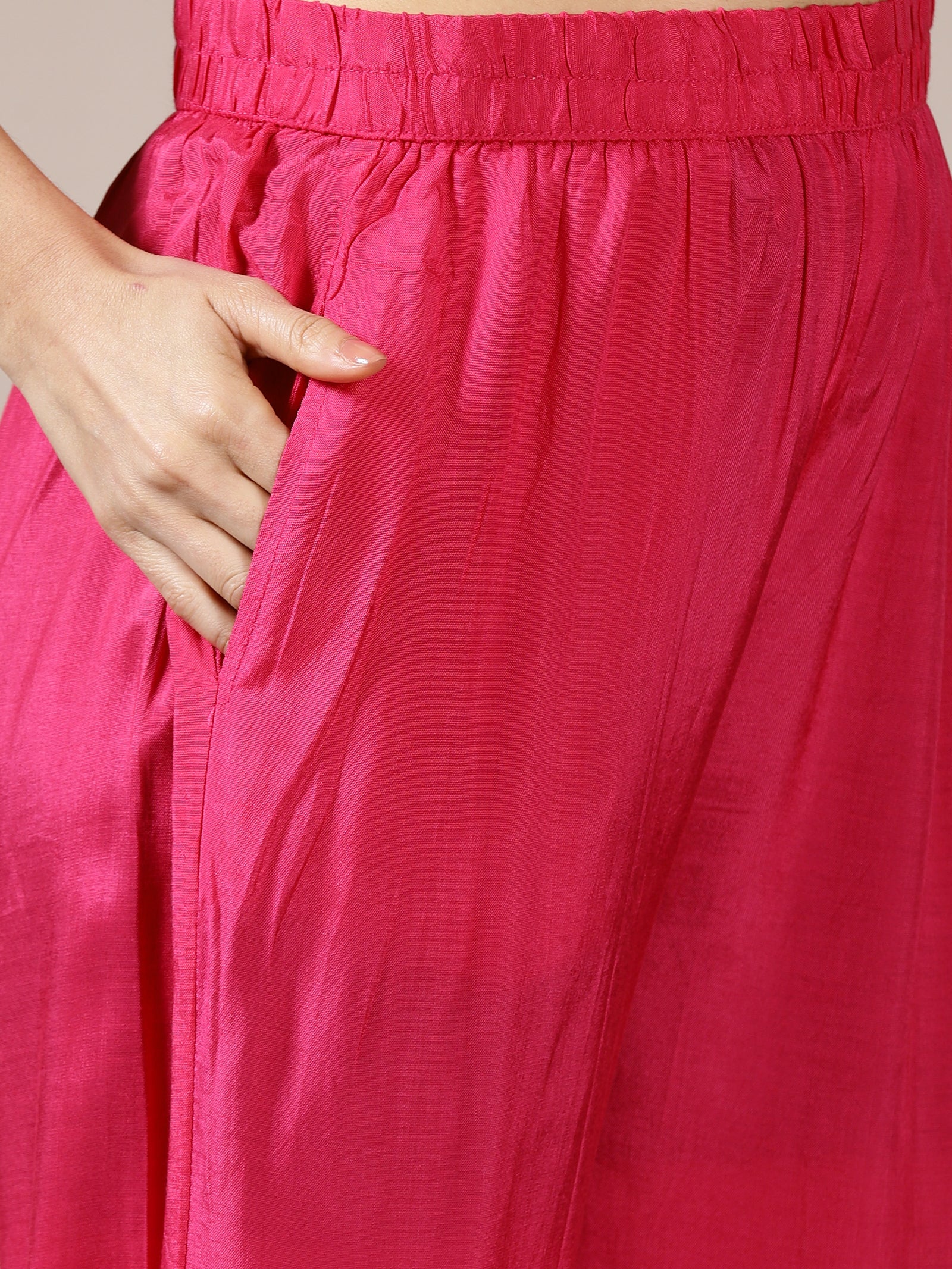 Fuchsia Anarkali Kurta Set with All-Over Print and Hand Embroidery