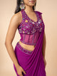 Purple Pre-draped Saree with Embellished Corset-Style Blouse