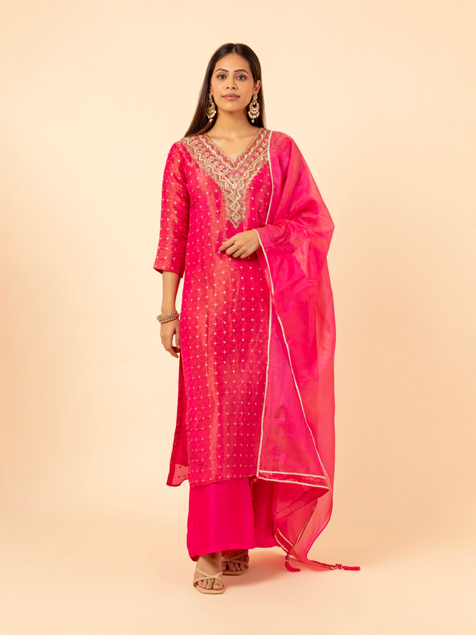 Hot Pink Silk Suit Set